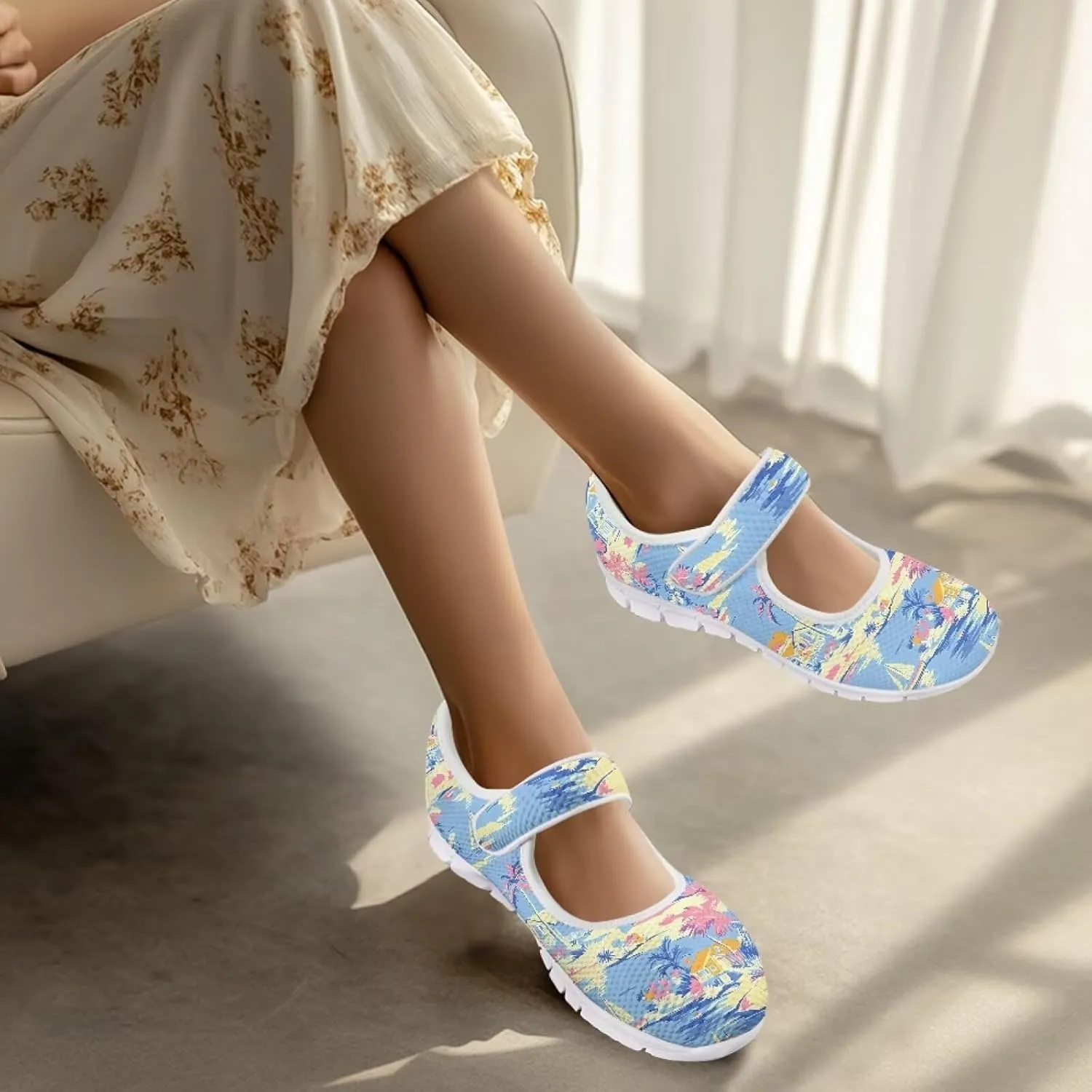 JoyLamoria Womens Slip on Fashion Mary Jane Shoes Retro Mushroom Painted Flats Causal Road Walking Shoes Non Slip Platform