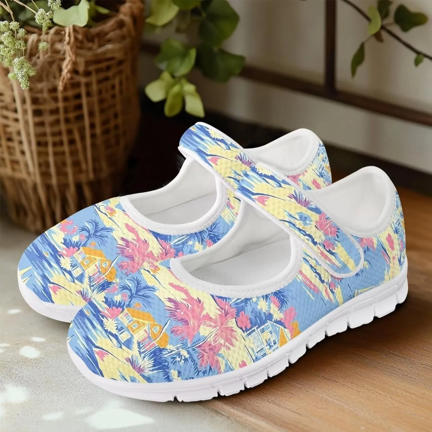 JoyLamoria Womens Slip on Fashion Mary Jane Shoes Retro Mushroom Painted Flats Causal Road Walking Shoes Non Slip Platform