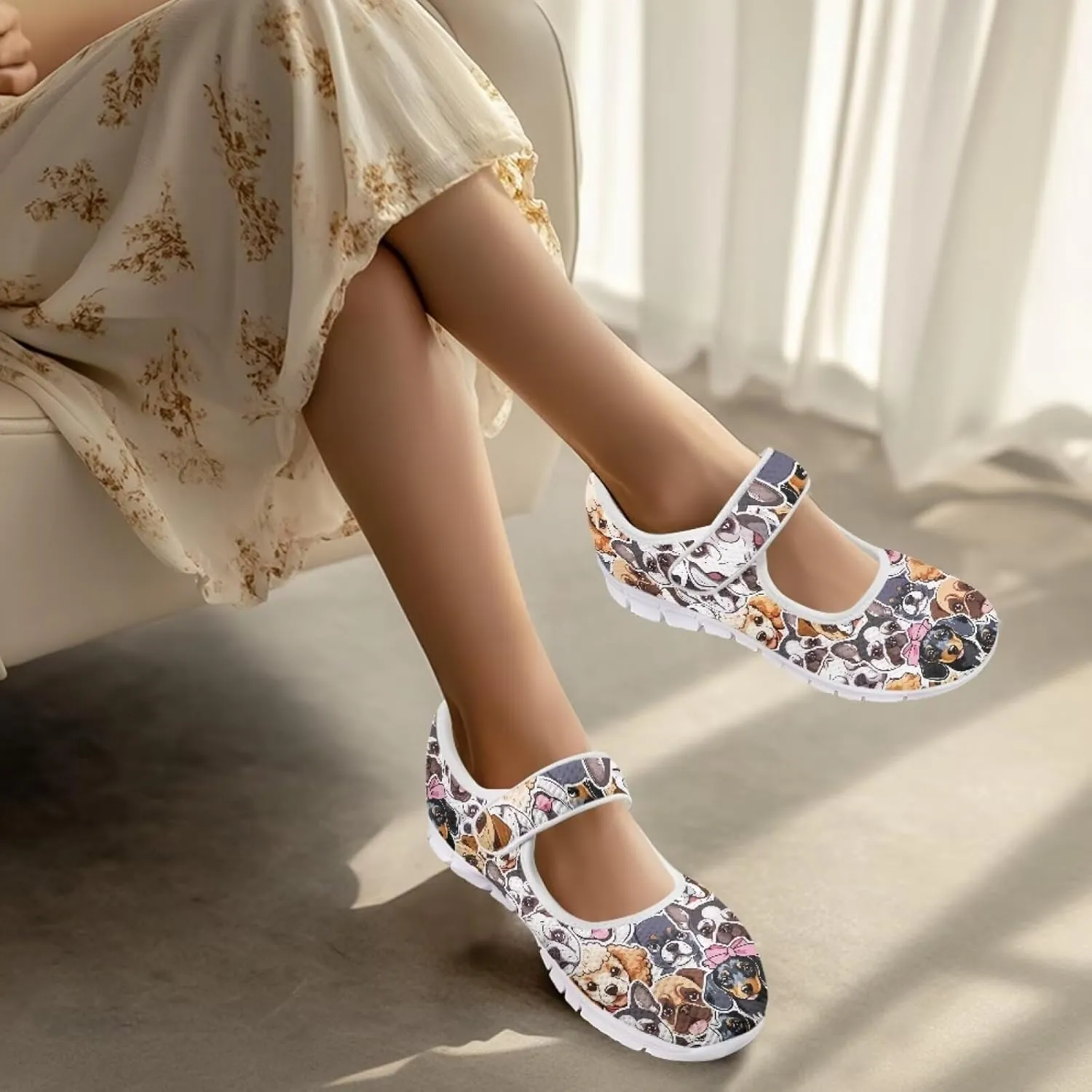 JoyLamoria Womens Slip on Walking Shoes Non Slip Barefoor Shoes Non Slip Fashion Mary Jane Shoes, Sunflower Bee Print