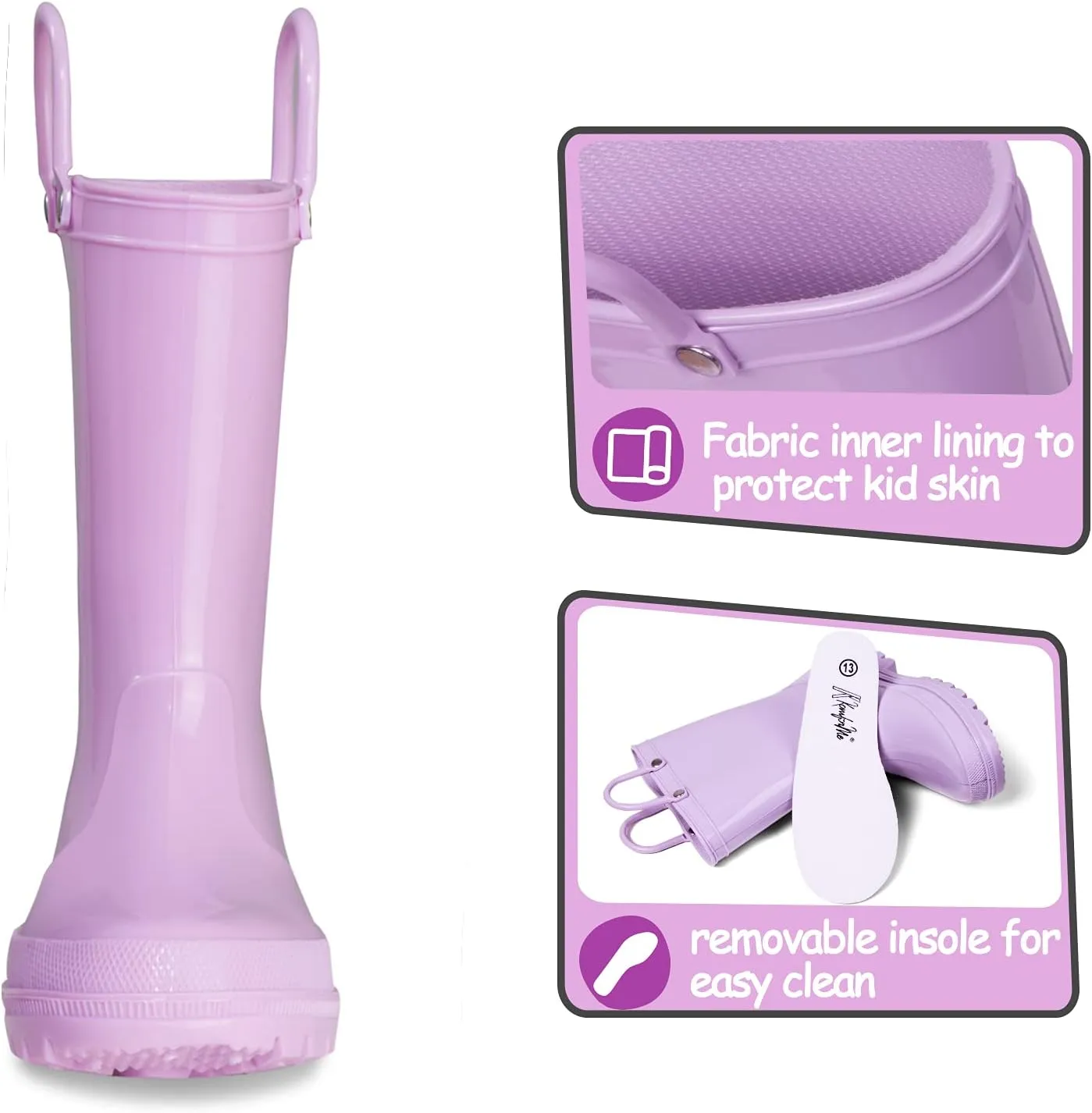 K KomForme Kids Girls & Boys Rain Boots with Easy-on Handles Waterproof Outdoors
