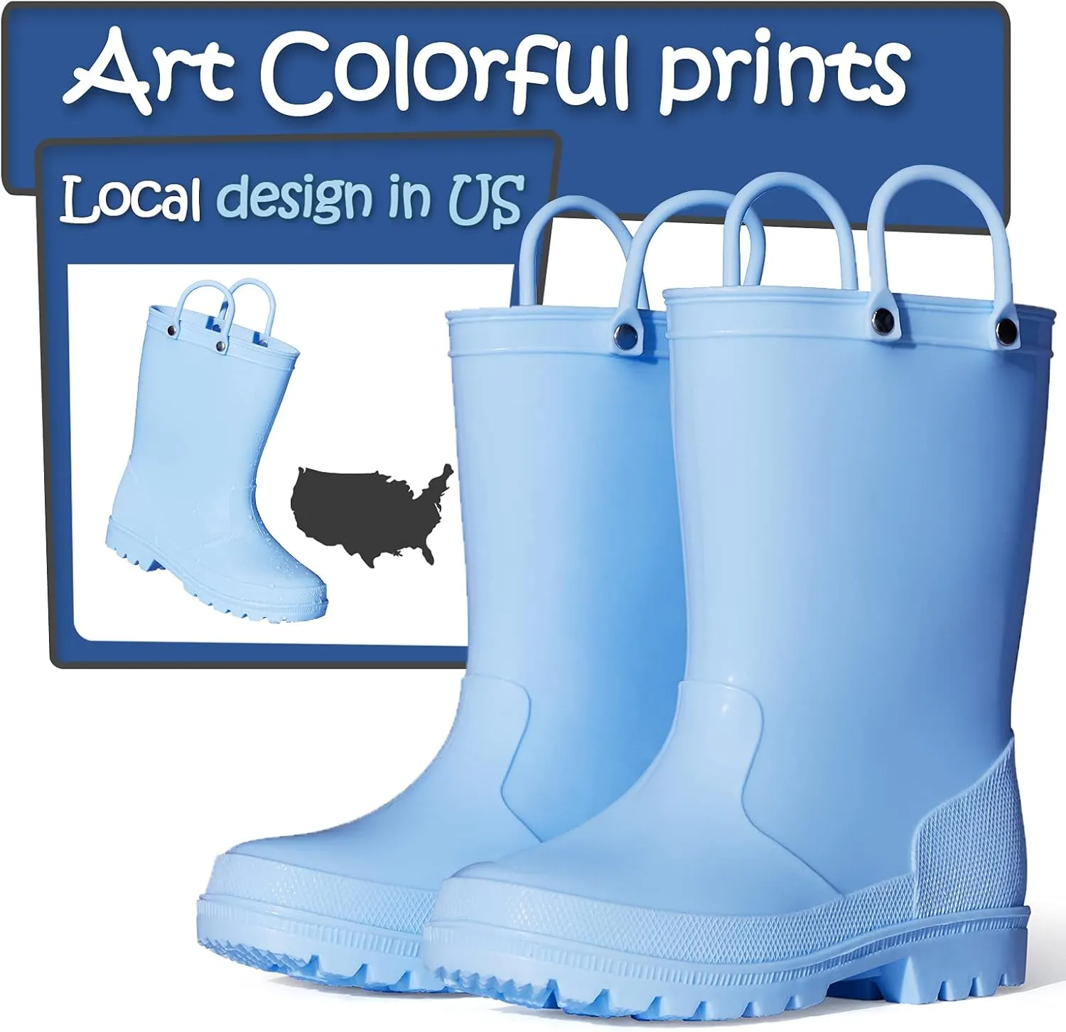 K KomForme Kids Girls & Boys Rain Boots with Easy-on Handles Waterproof Outdoors