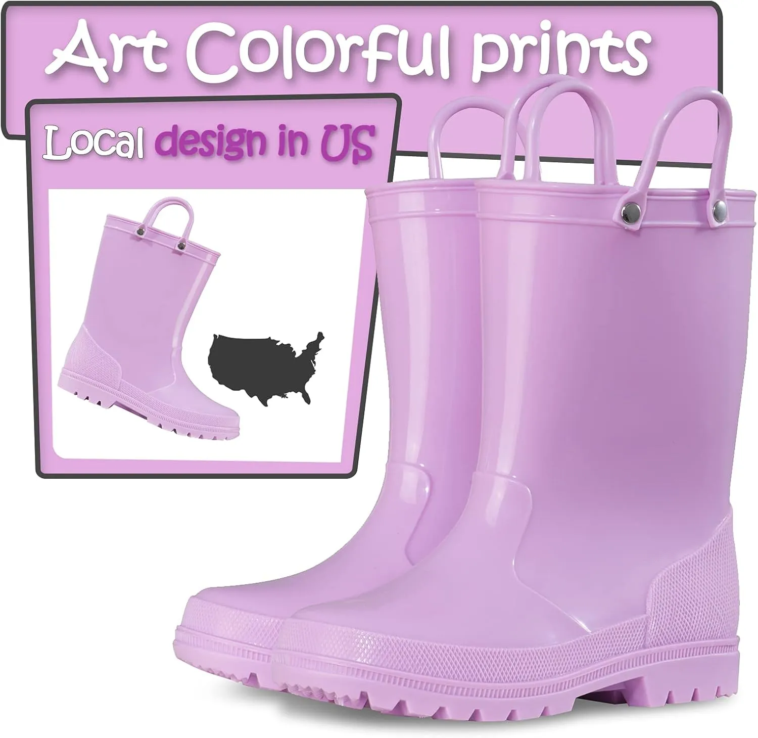 K KomForme Kids Girls & Boys Rain Boots with Easy-on Handles Waterproof Outdoors