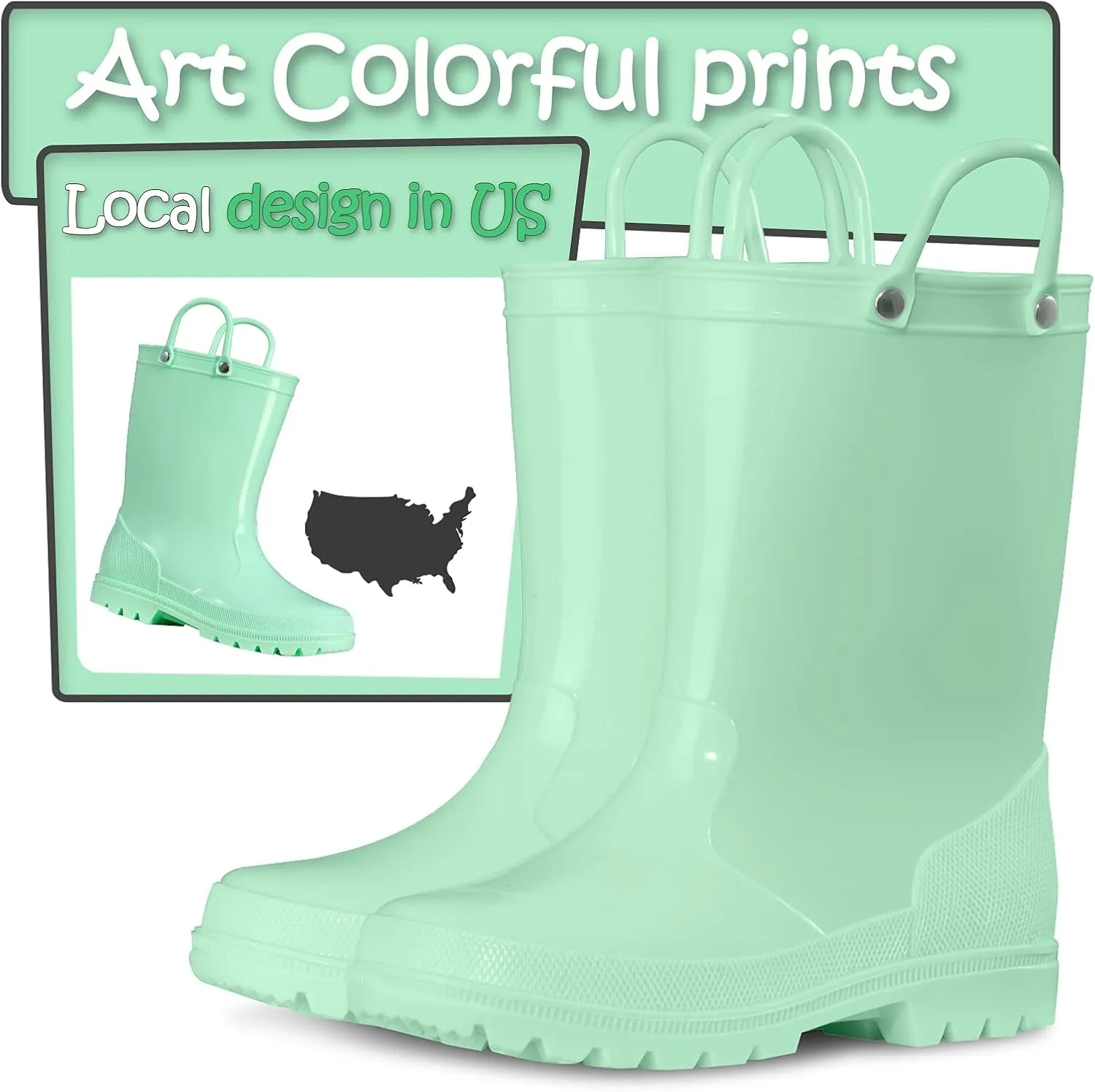 K KomForme Kids Girls & Boys Rain Boots with Easy-on Handles Waterproof Outdoors