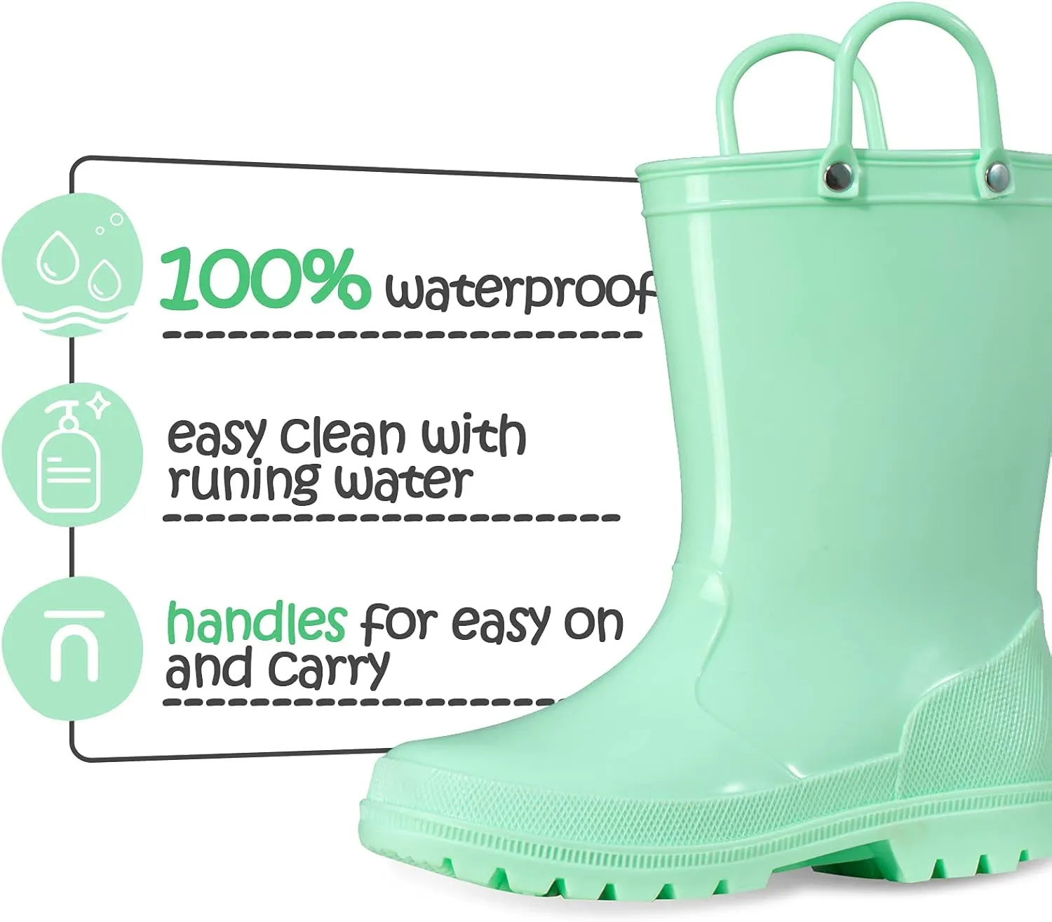 K KomForme Kids Girls & Boys Rain Boots with Easy-on Handles Waterproof Outdoors