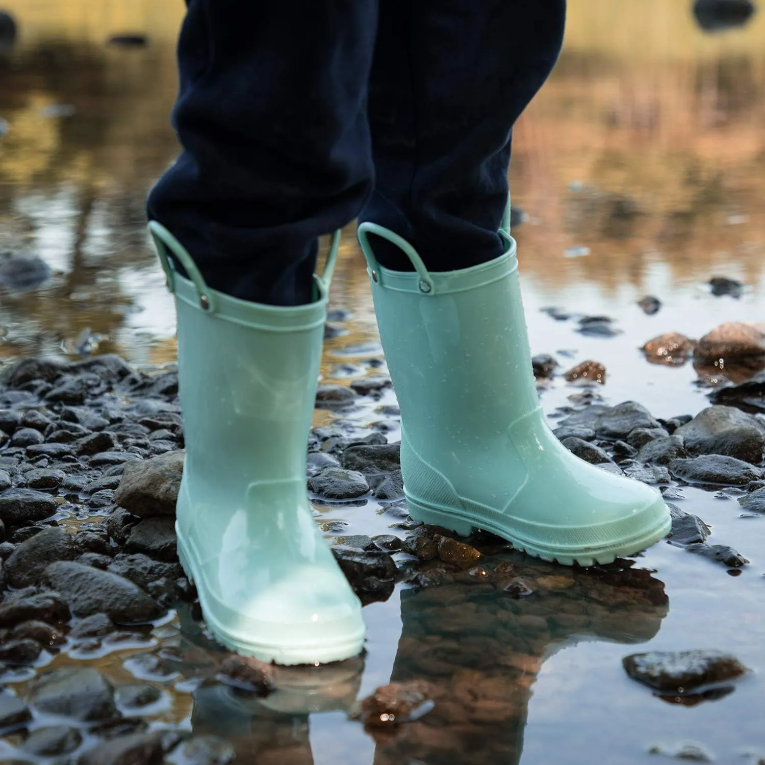 K KomForme Kids Girls & Boys Rain Boots with Easy-on Handles Waterproof Outdoors