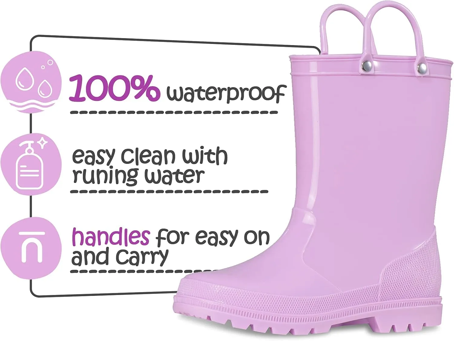K KomForme Kids Girls & Boys Rain Boots with Easy-on Handles Waterproof Outdoors