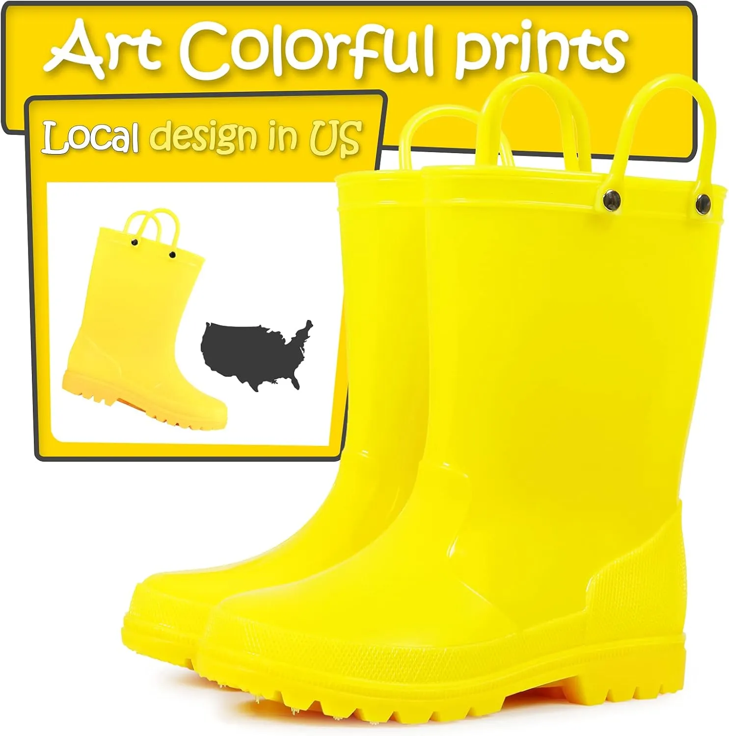 K KomForme Kids Girls & Boys Rain Boots with Easy-on Handles Waterproof Outdoors