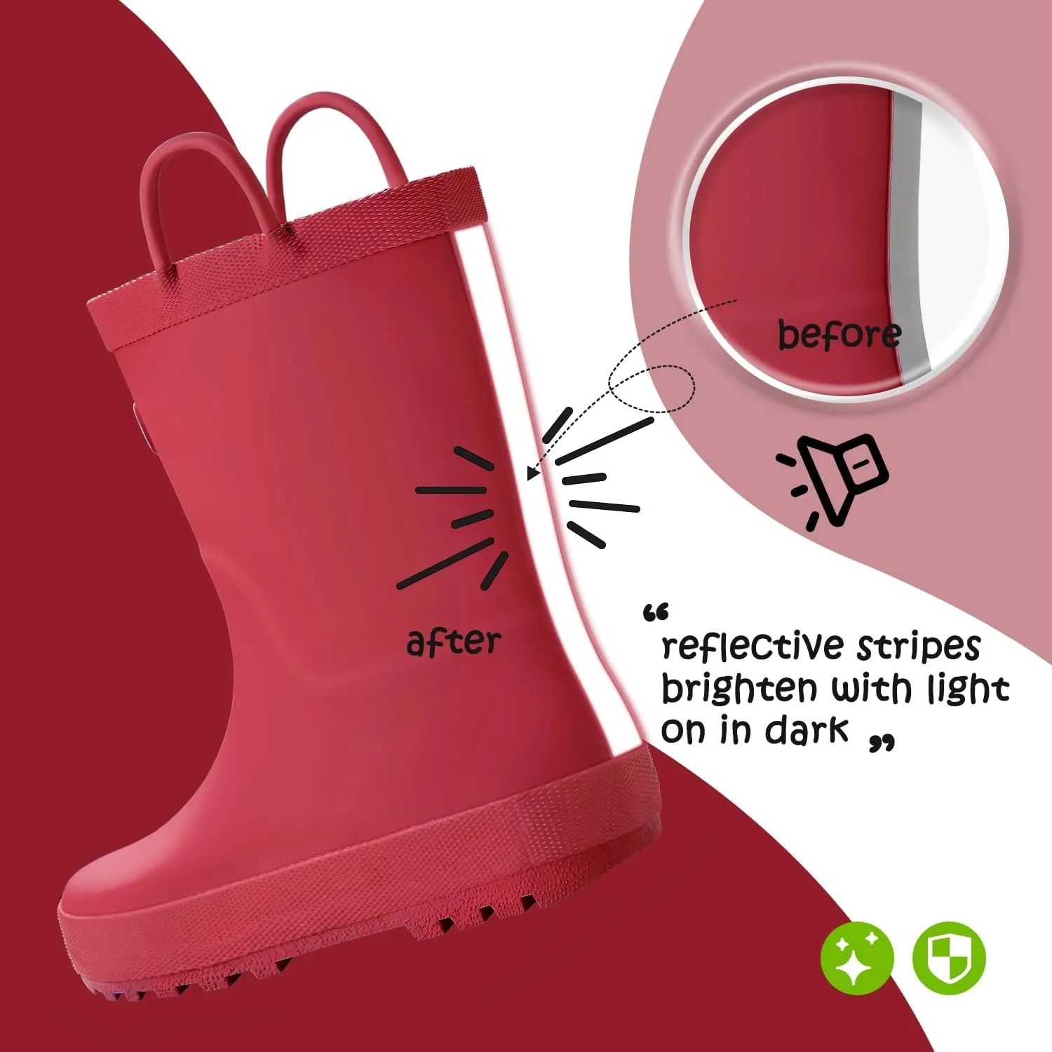 K KomForme Kids Rain Boots, Waterproof Rubber Matte Boots with Easy-on Handles