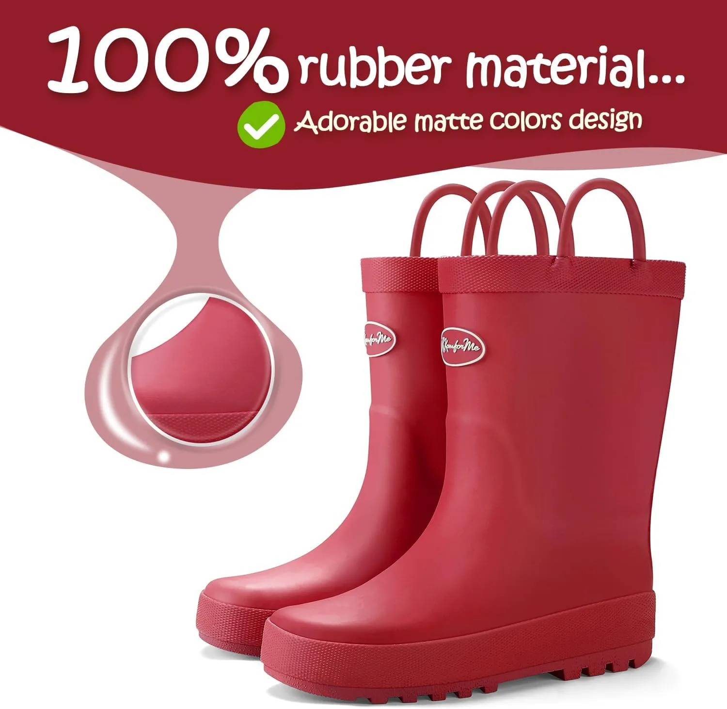K KomForme Kids Rain Boots, Waterproof Rubber Matte Boots with Easy-on Handles