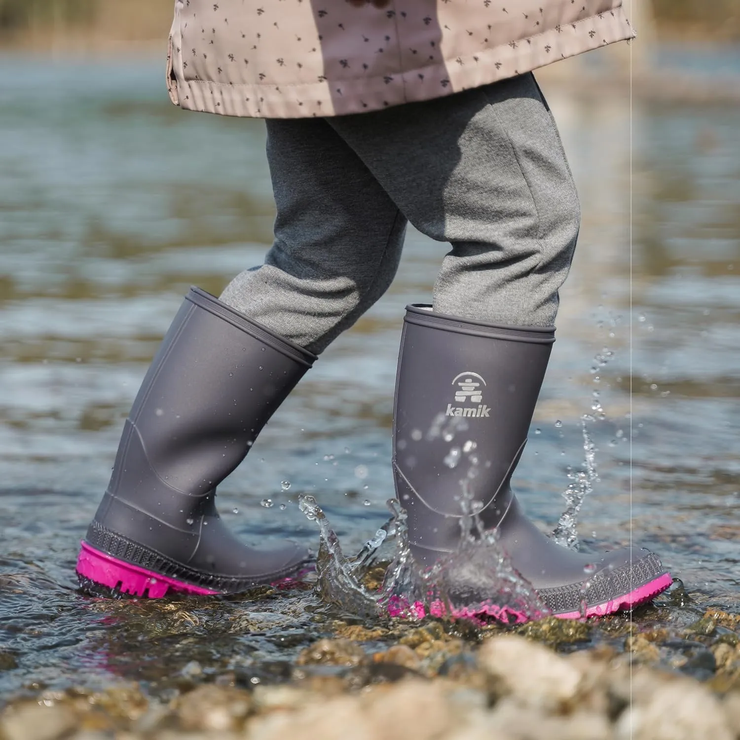 Kamik Kids Stomp Waterproof Rain Boots,Olive,