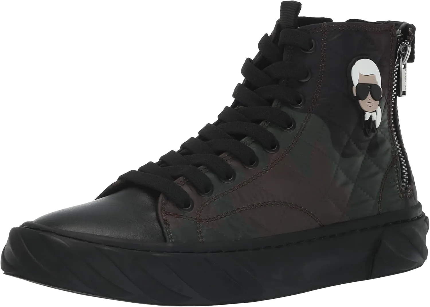 Karl Lagerfeld Paris Men's Double Back Zip Quilted Camo High Top Sneaker