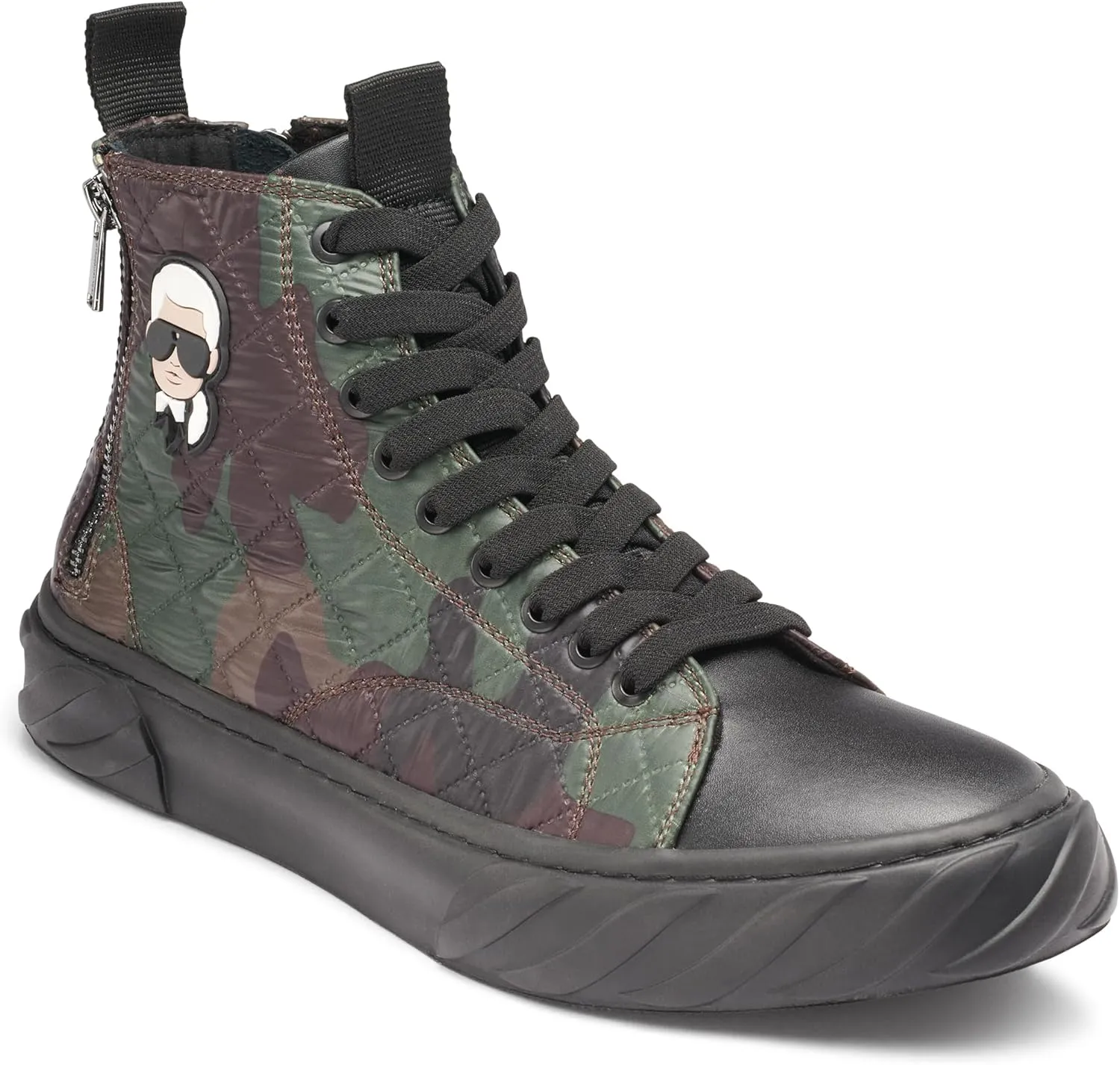 Karl Lagerfeld Paris Men's Double Back Zip Quilted Camo High Top Sneaker