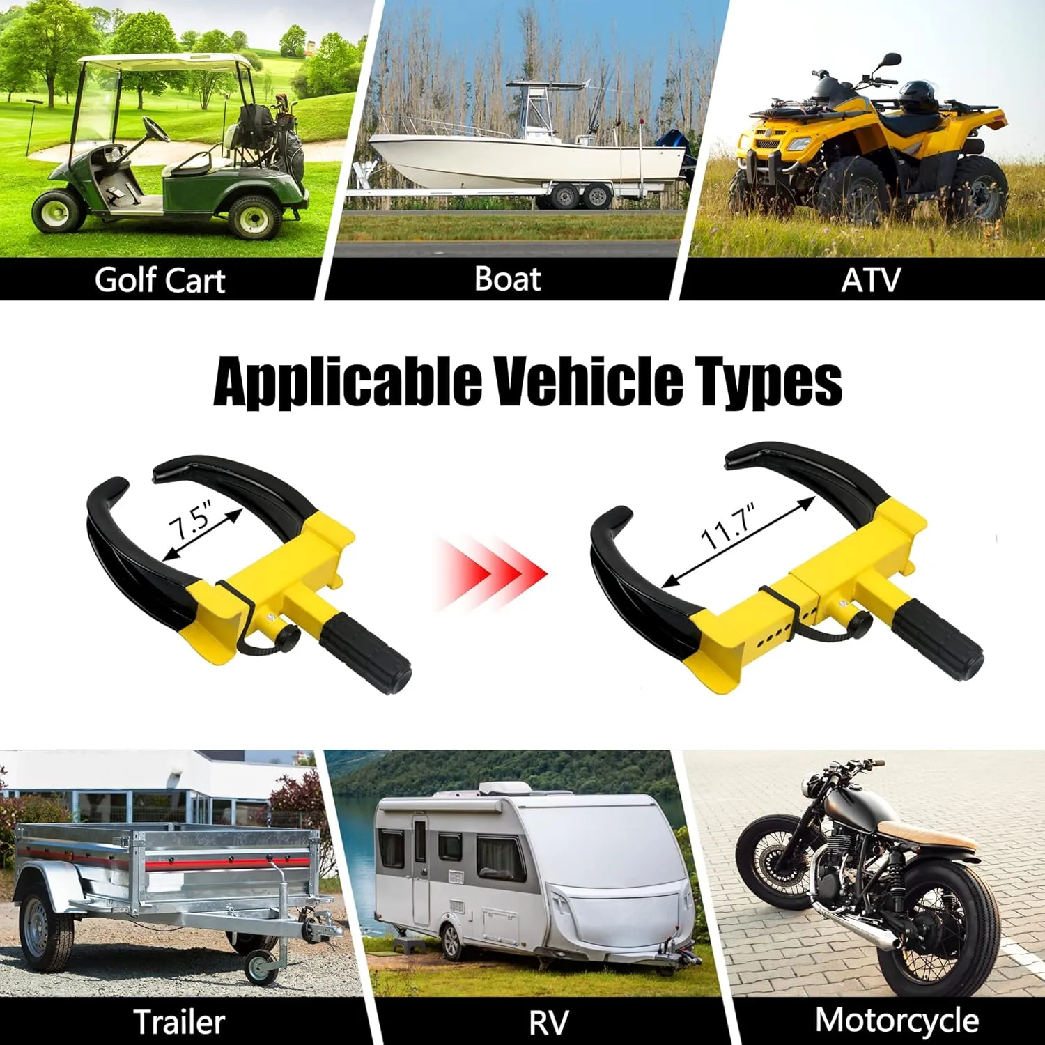 KAYCENTOP Universal Wheel Lock Clamp Anti Theft Trailer Locks Fit Most Vehicles Max 11" Tire Width Security Tire Boot Lock for Trailers SUV Boats ATV's Motorcycles Golf Cart 2 Packs 6 Keys Alike