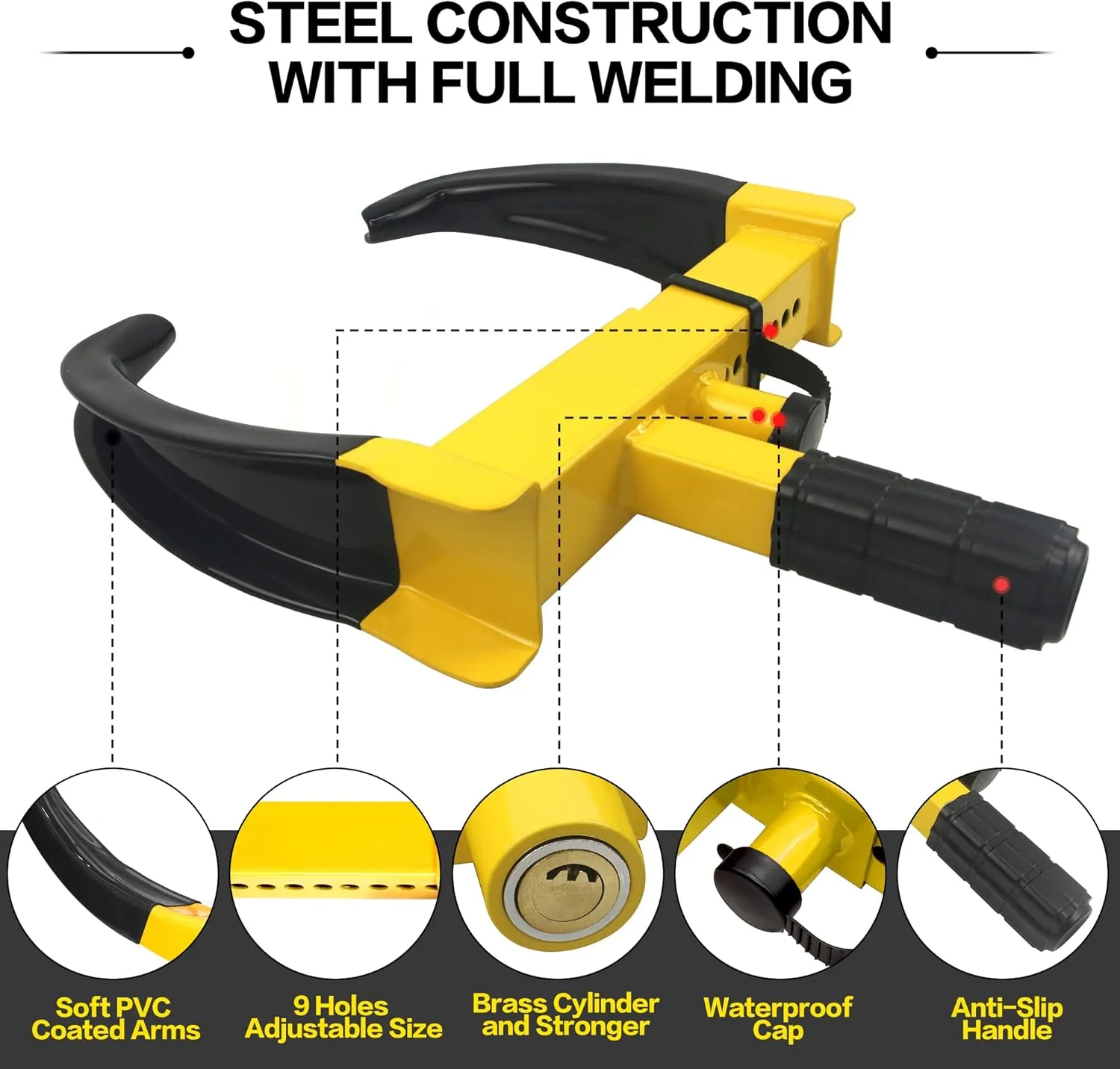 KAYCENTOP Universal Wheel Lock Clamp Anti Theft Trailer Locks Fit Most Vehicles Max 11" Tire Width Security Tire Boot Lock for Trailers SUV Boats ATV's Motorcycles Golf Cart 2 Packs 6 Keys Alike