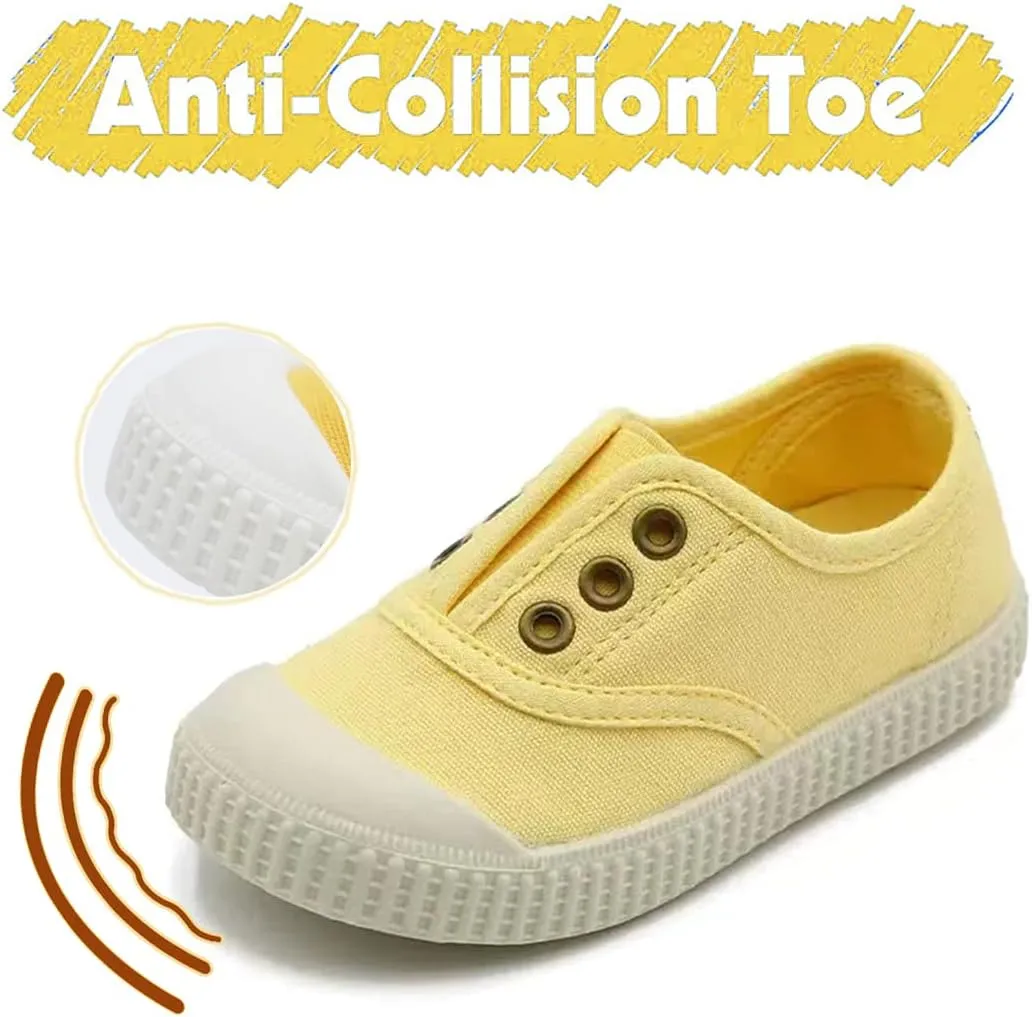 Kids Canvas Shoes Girls Boys Elastic Sneakers Slip on Tennis Shoes Soft Lightweight Footwear for Walking Running