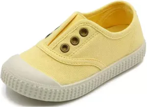 Kids Canvas Shoes Girls Boys Elastic Sneakers Slip on Tennis Shoes Soft Lightweight Footwear for Walking Running