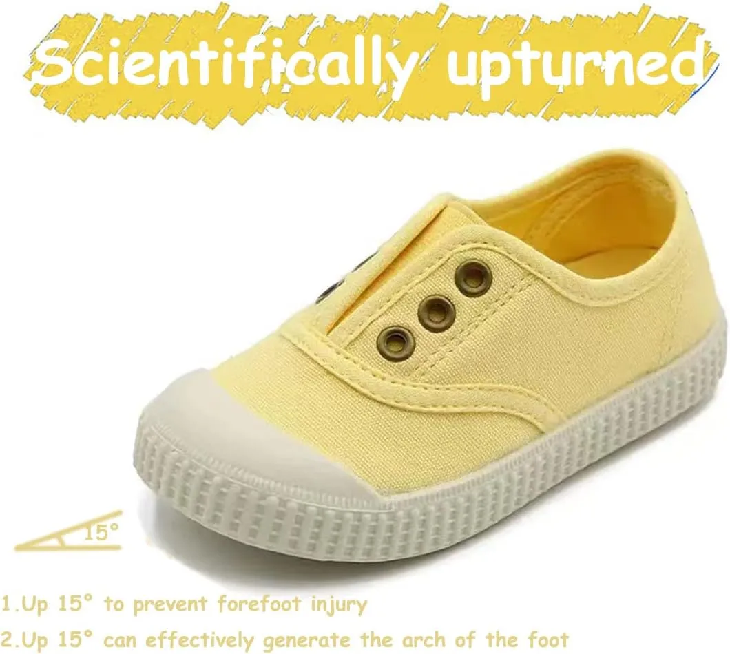 Kids Canvas Shoes Girls Boys Elastic Sneakers Slip on Tennis Shoes Soft Lightweight Footwear for Walking Running