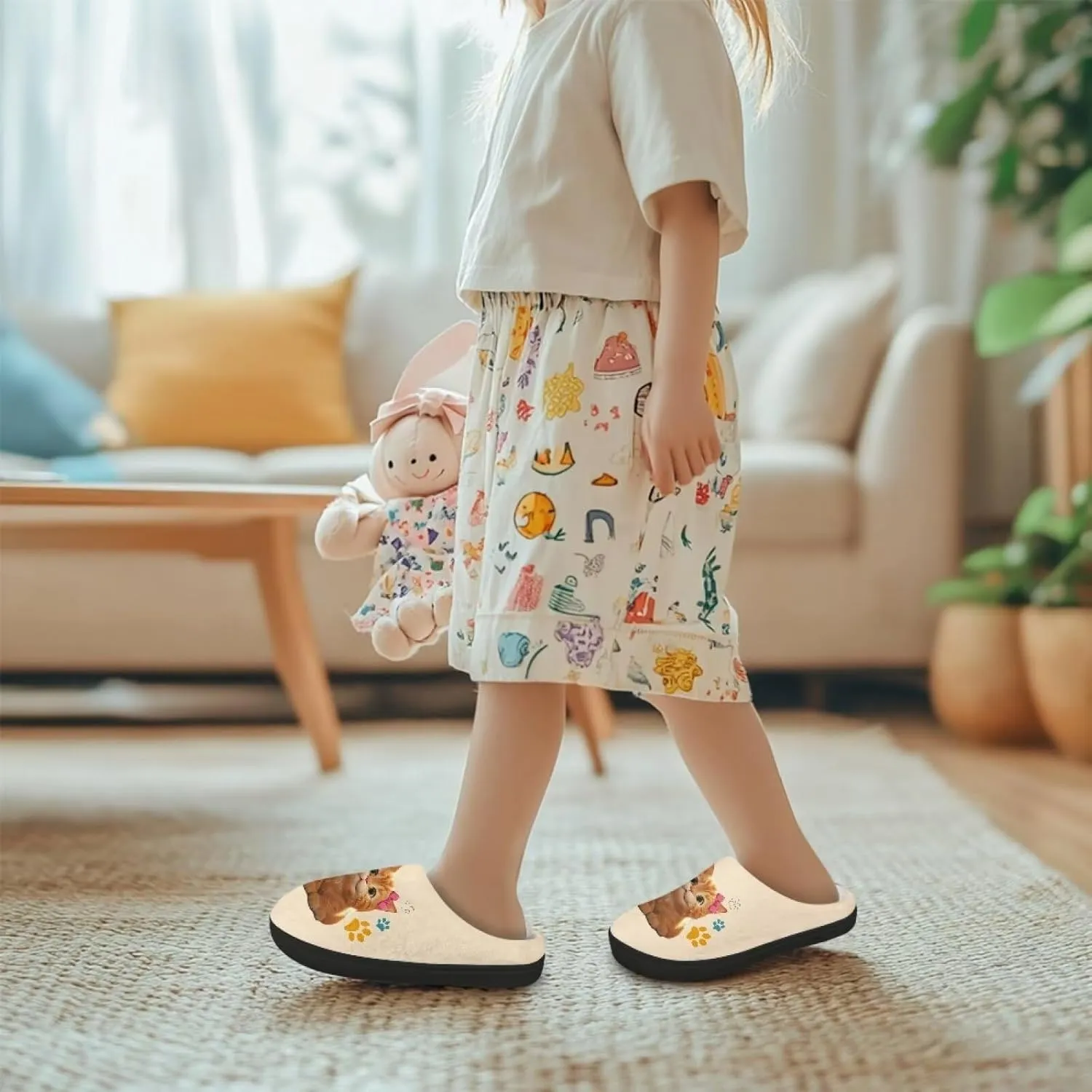 Kids Fuzzy Warm House Slippers for Girls Non Slip Rubber Sole Home Slippers for Toddlers Size 9-15