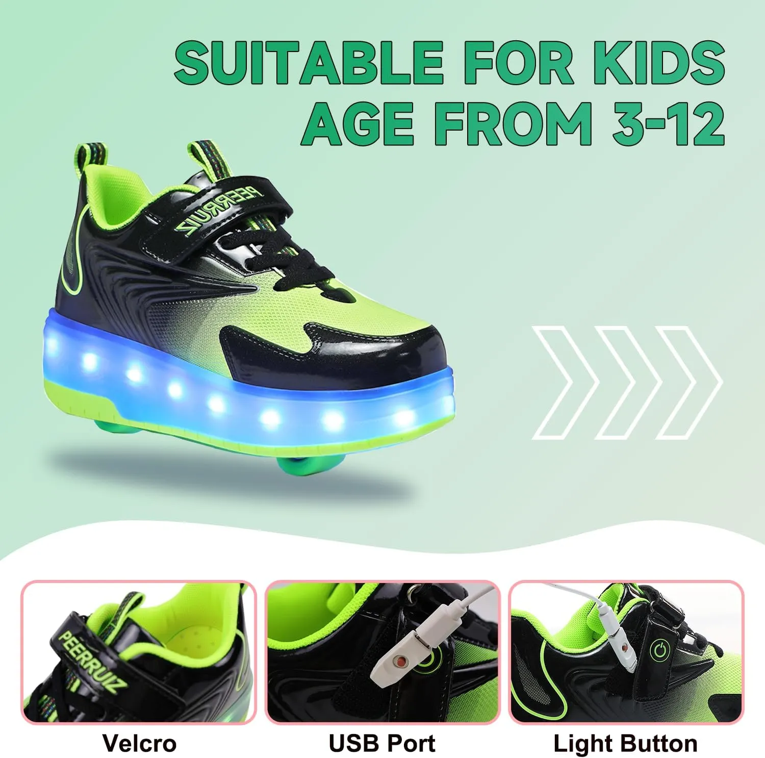 Kids LED Roller Skate Shoes with Double Wheels Rechargeable Retractable Wheels Light Up Sneakers for Christmas Birthday Gifts