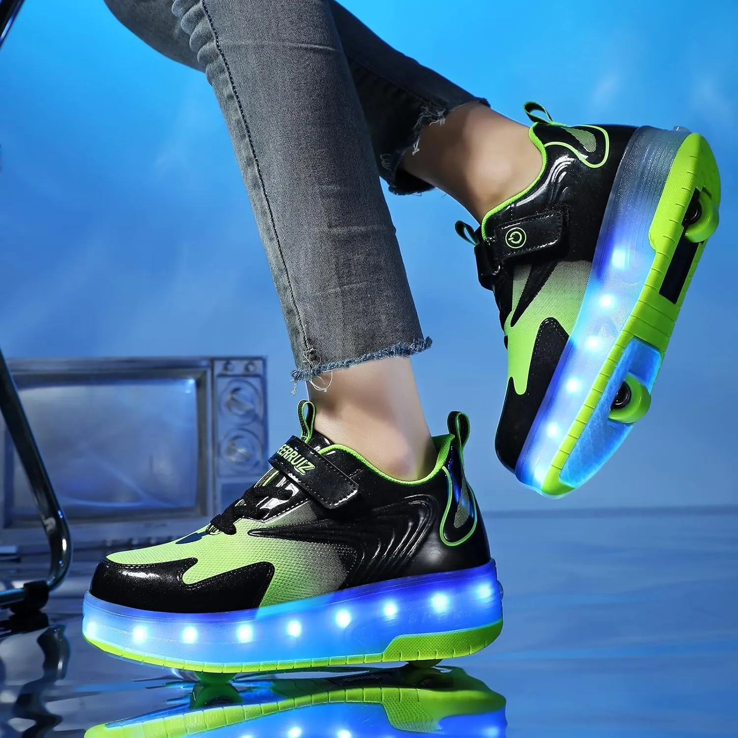 Kids LED Roller Skate Shoes with Double Wheels Rechargeable Retractable Wheels Light Up Sneakers for Christmas Birthday Gifts