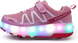Kids LED Roller Skate Shoes with Double Wheels Rechargeable Retractable Wheels Light Up Sneakers for Christmas Birthday Gifts