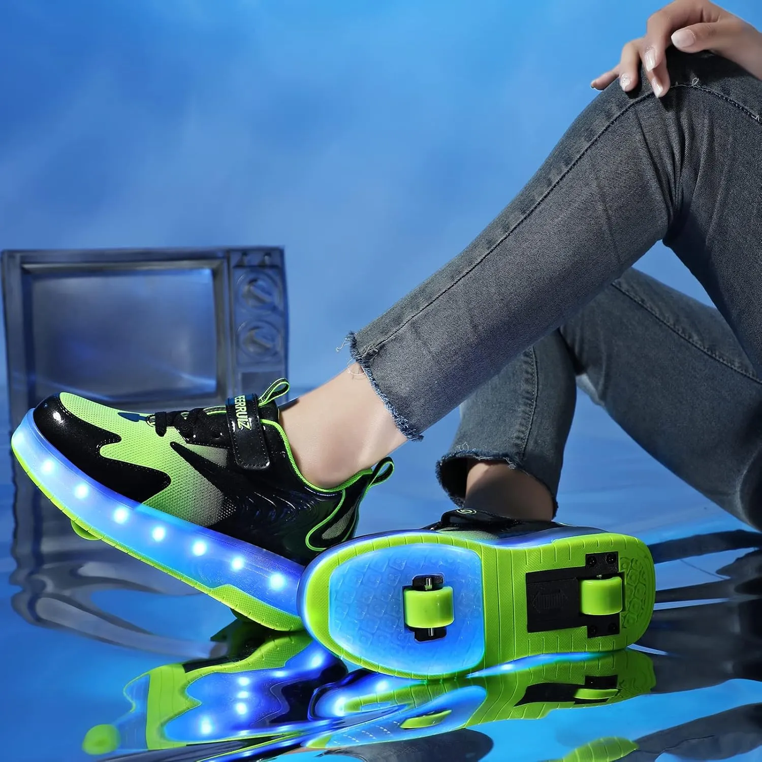 Kids LED Roller Skate Shoes with Double Wheels Rechargeable Retractable Wheels Light Up Sneakers for Christmas Birthday Gifts