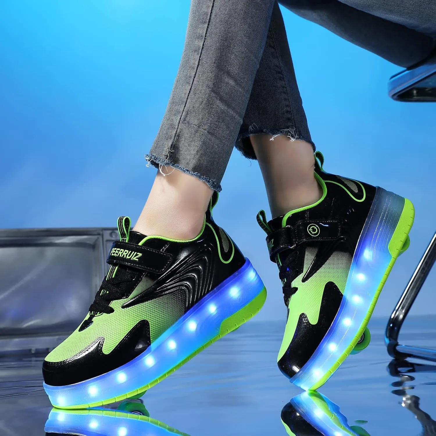 Kids LED Roller Skate Shoes with Double Wheels Rechargeable Retractable Wheels Light Up Sneakers for Christmas Birthday Gifts