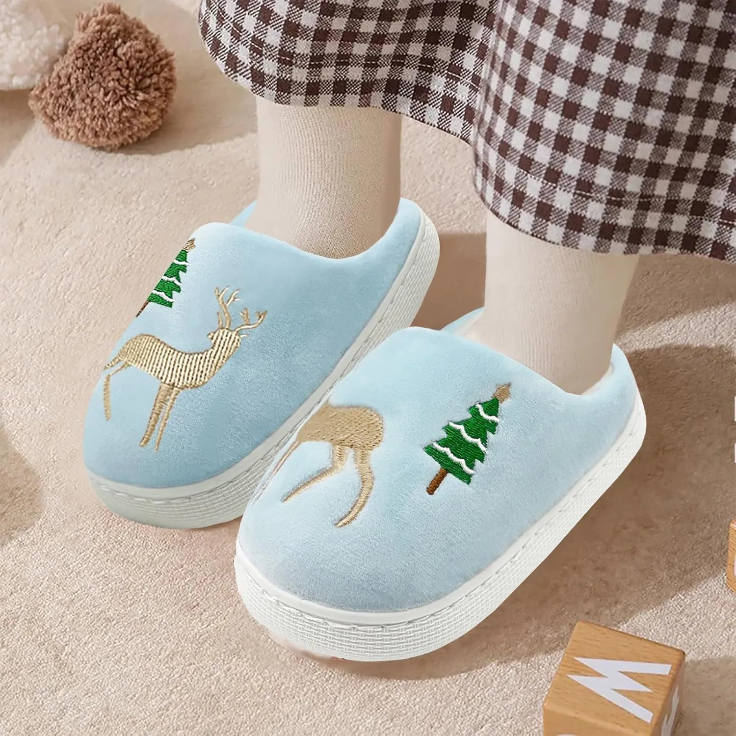 Kids Reindeer Slippers - Soft, Cozy, Non-Slip Indoor Shoes for Toddlers - Christmas Gifts for Boys & Girls