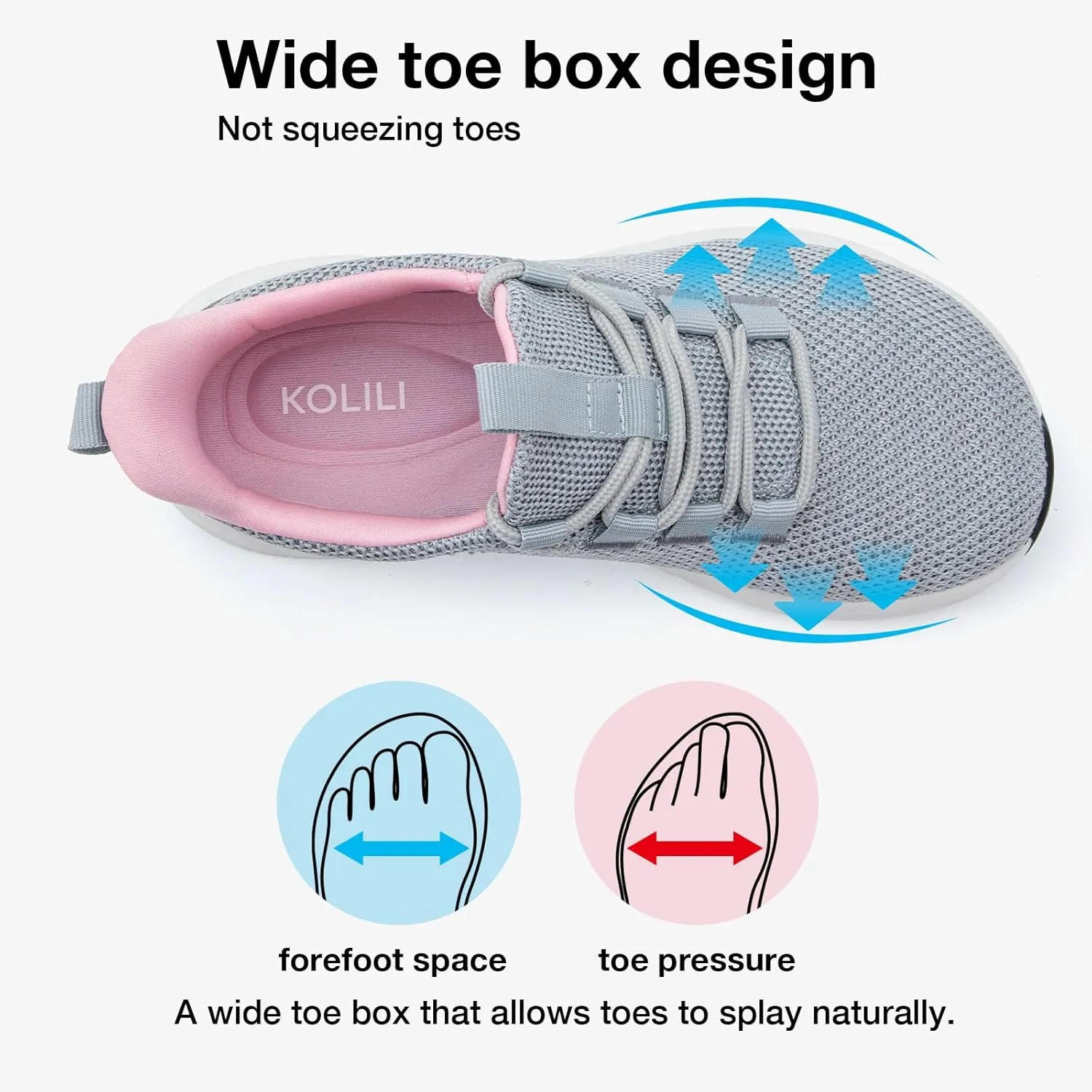 KOLILI Women's Wide Toe Box Shoes Easy Slip On Cushion Walking Sneakers