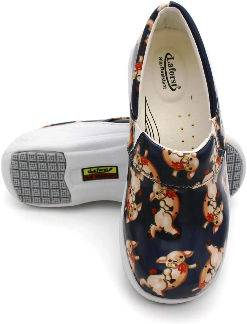 Laforst Womens 7003 PU First Slip Resistant Nursing Shoes Waitress Waiter Work Shoes Manmade Upper Slip on Clog