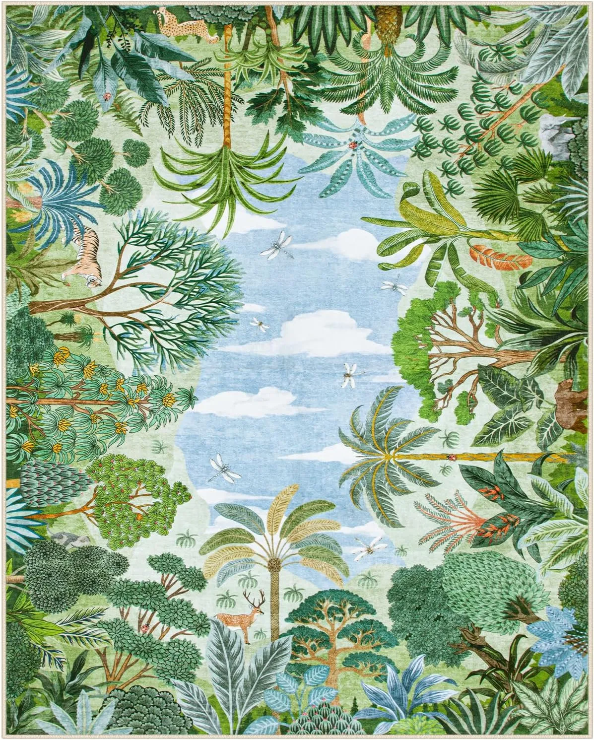 Lahome Summer Jungle Rug, Green 8x10 Rugs for Living Room Bedroom Large Washable Area Rug, Stain Resistant Forest Dining Room Rug Non Slip Non Shedding Indoor Carpet for Playroom Home Office