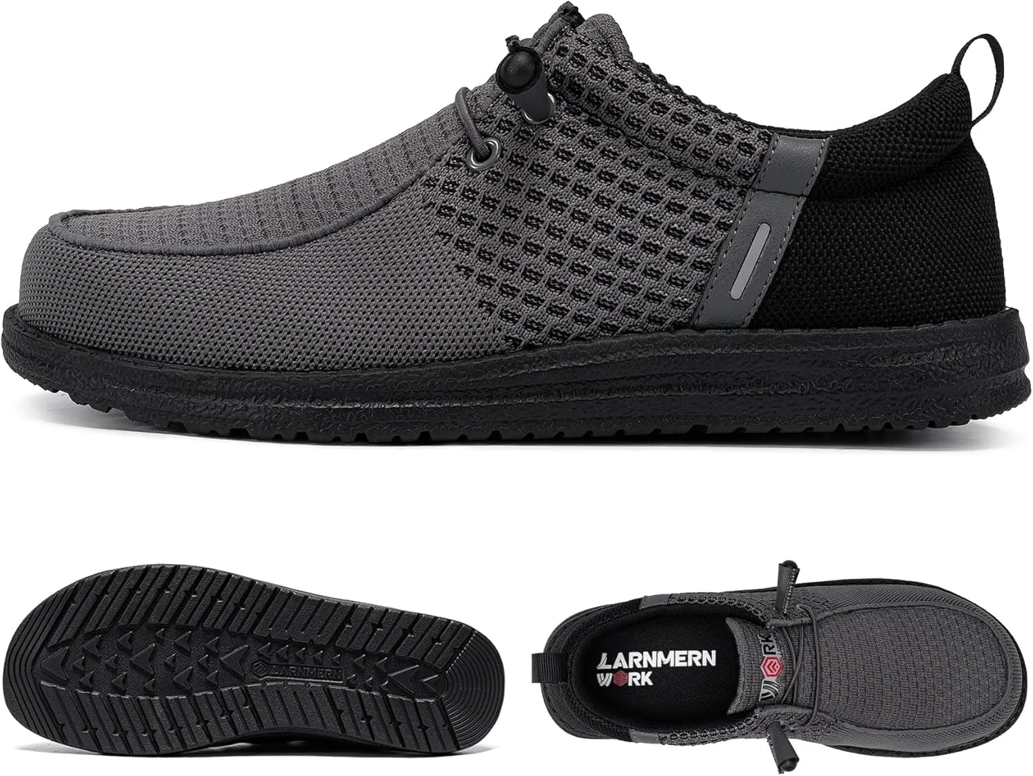 LARNMERN Slip On Steel Toe Shoes Men Lightweight Comfortable Lounging Walking Sneakers Steel Toe Loafers