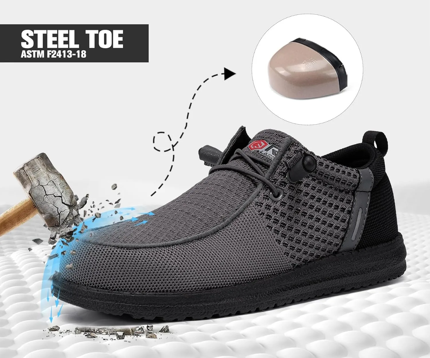 LARNMERN Slip On Steel Toe Shoes Men Lightweight Comfortable Lounging Walking Sneakers Steel Toe Loafers