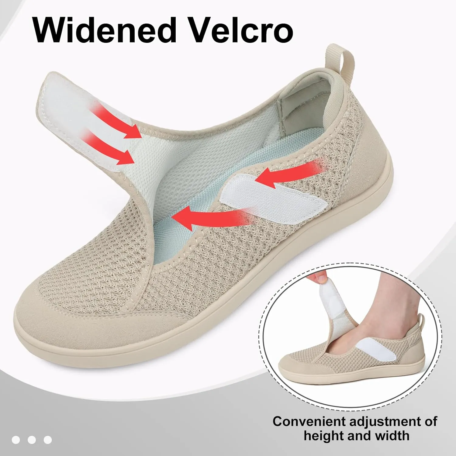 LeIsfIt Womens Wide Diabetic Shoes Adjustable Barefoot Walking Shoes Breathable Zero Drop Sneakers for Wide Width Arthritis Edema Feet Size 6-12