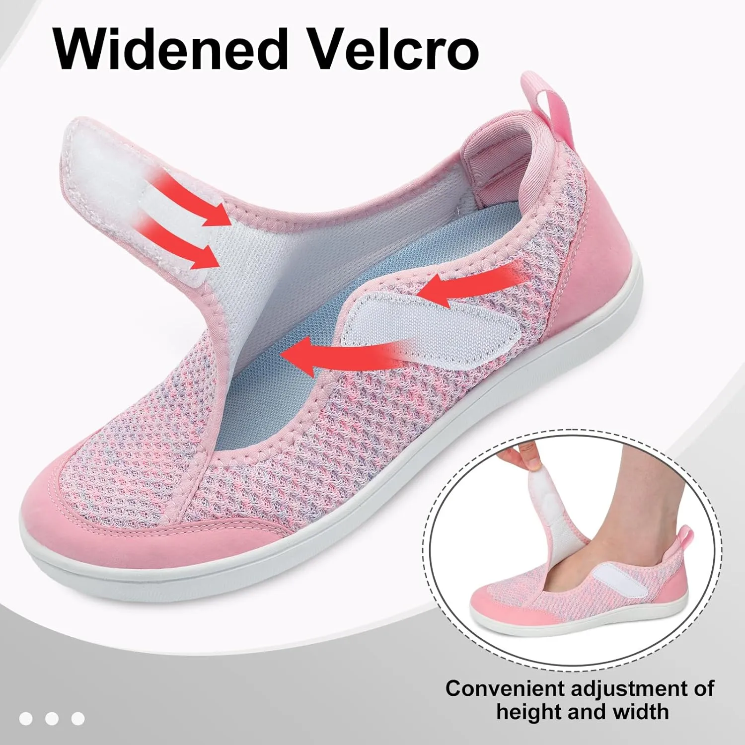 LeIsfIt Womens Wide Diabetic Shoes Adjustable Barefoot Walking Shoes Breathable Zero Drop Sneakers for Wide Width Arthritis Edema Feet Size 6-12