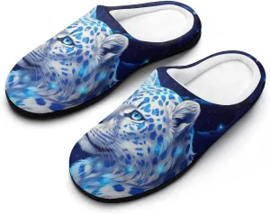 Leopard Fireflies Under Moonlight Women's Cotton House Slippers Warm Memory Foam Home Slip Shoes On for Indoor and Outdoor