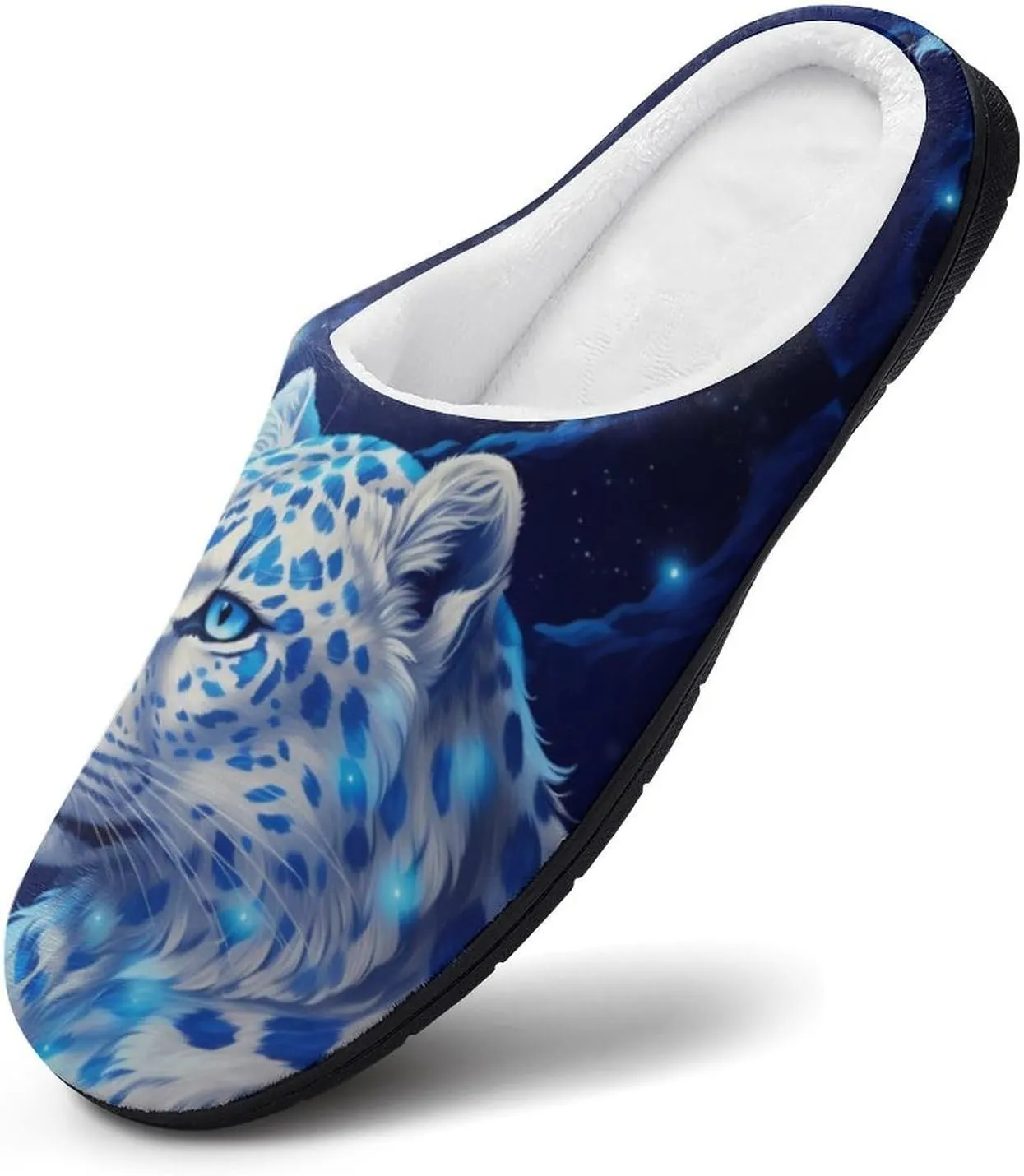 Leopard Fireflies Under Moonlight Women's Cotton House Slippers Warm Memory Foam Home Slip Shoes On for Indoor and Outdoor