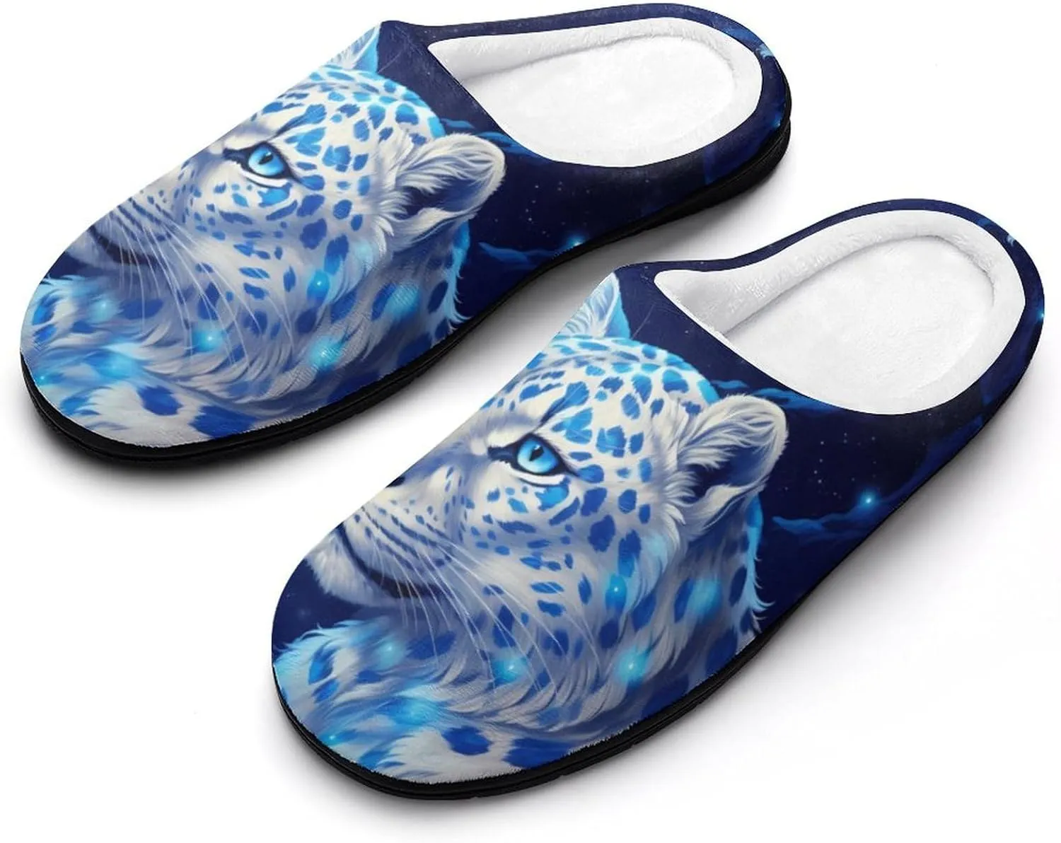 Leopard Fireflies Under Moonlight Women's Cotton House Slippers Warm Memory Foam Home Slip Shoes On for Indoor and Outdoor