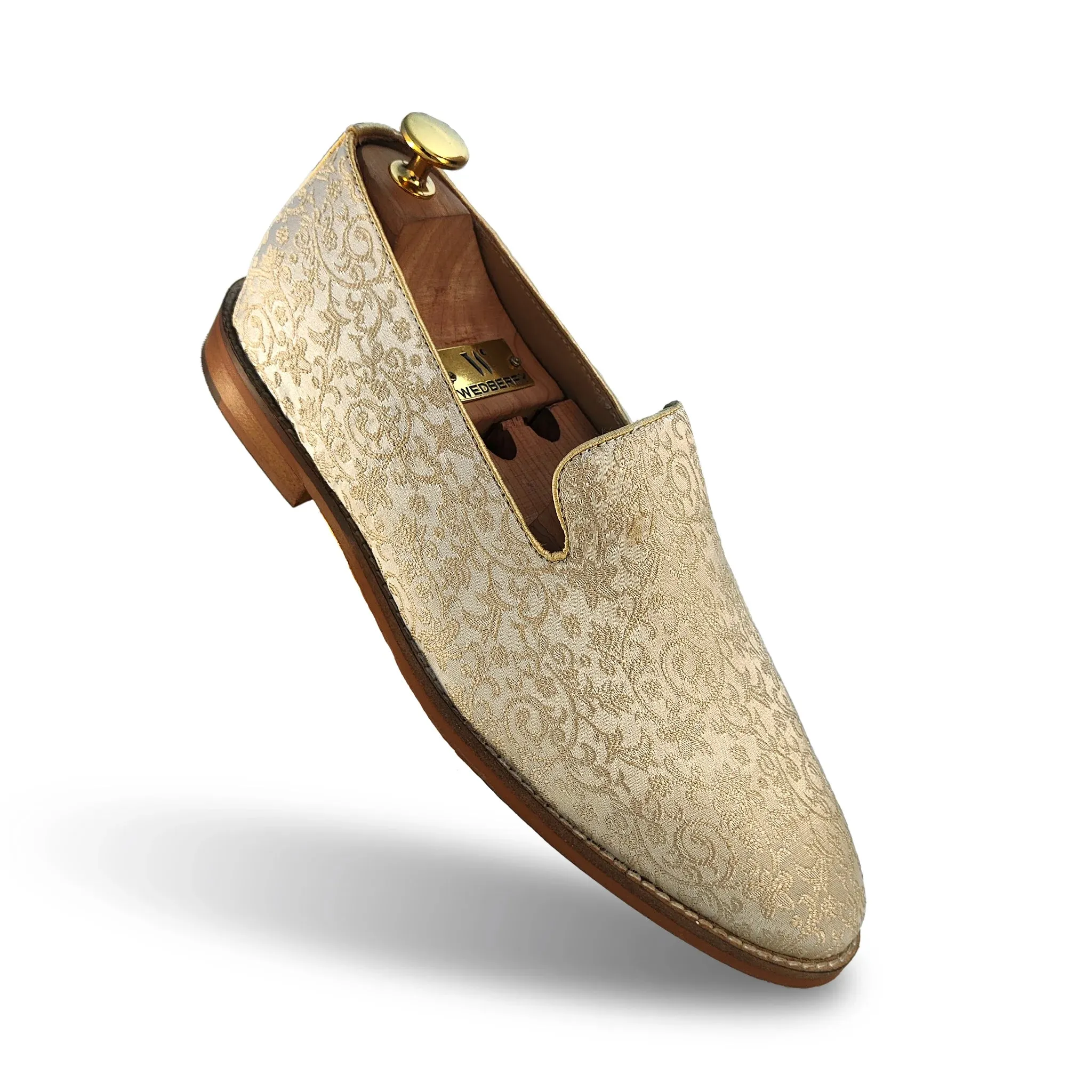 Light Biege and Self Embroidery Loafer Mojari Slipon for Men