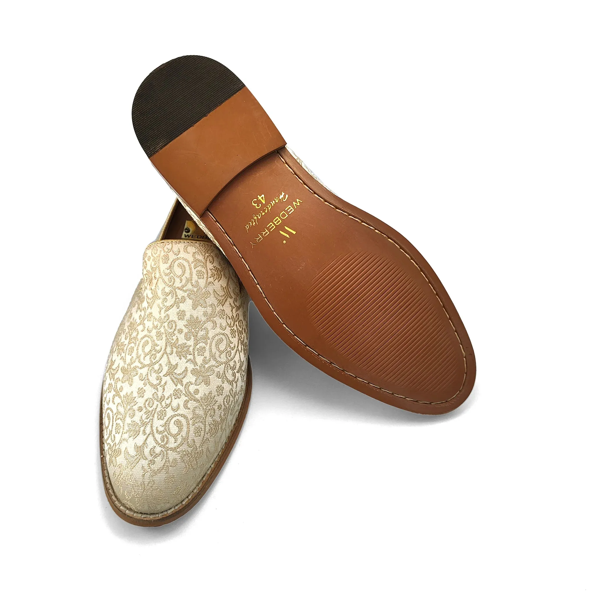 Light Biege and Self Embroidery Loafer Mojari Slipon for Men