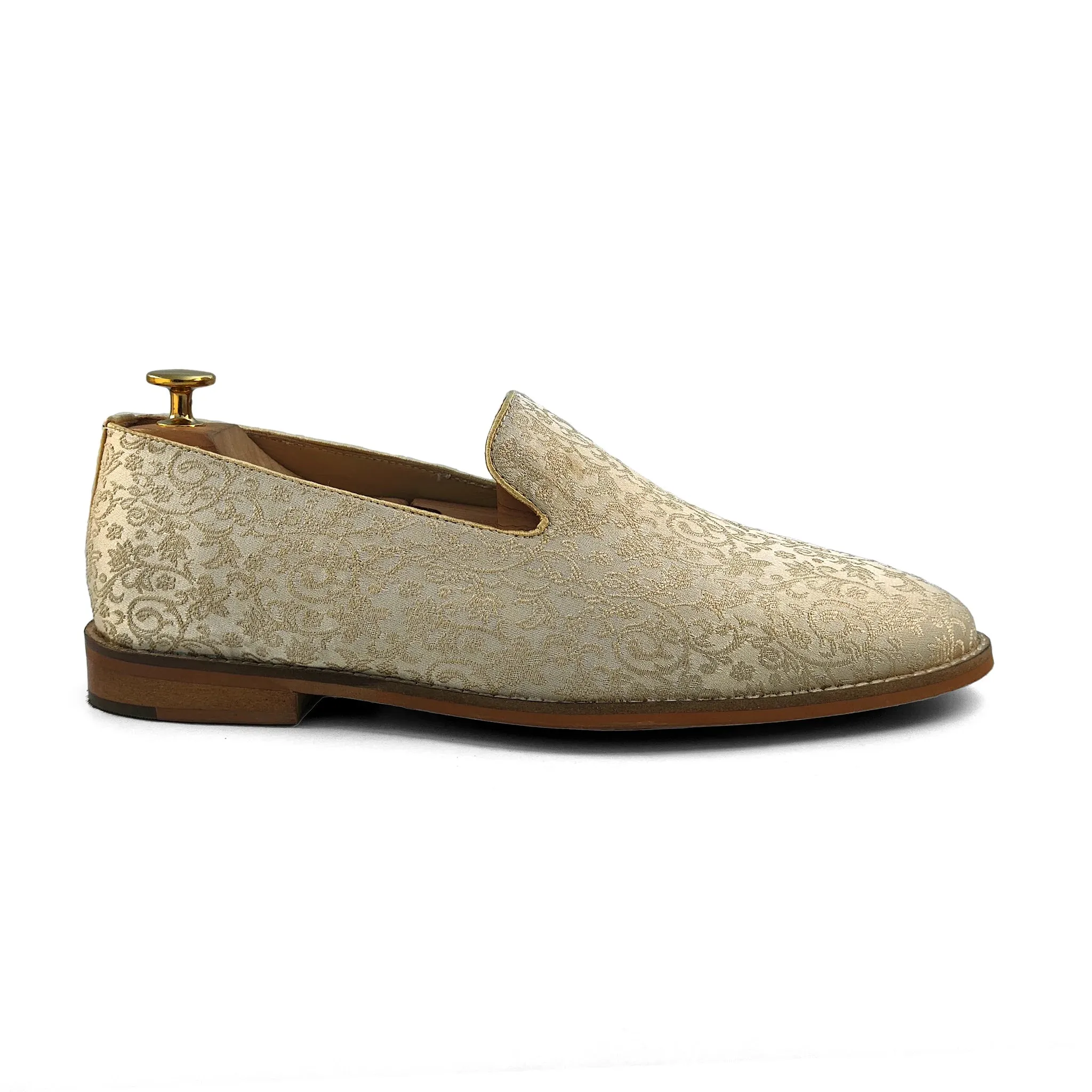 Light Biege and Self Embroidery Loafer Mojari Slipon for Men