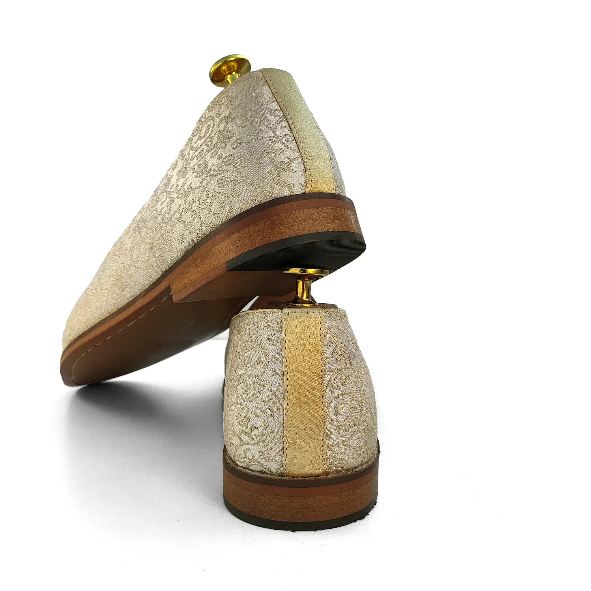 Light Biege and Self Embroidery Loafer Mojari Slipon for Men