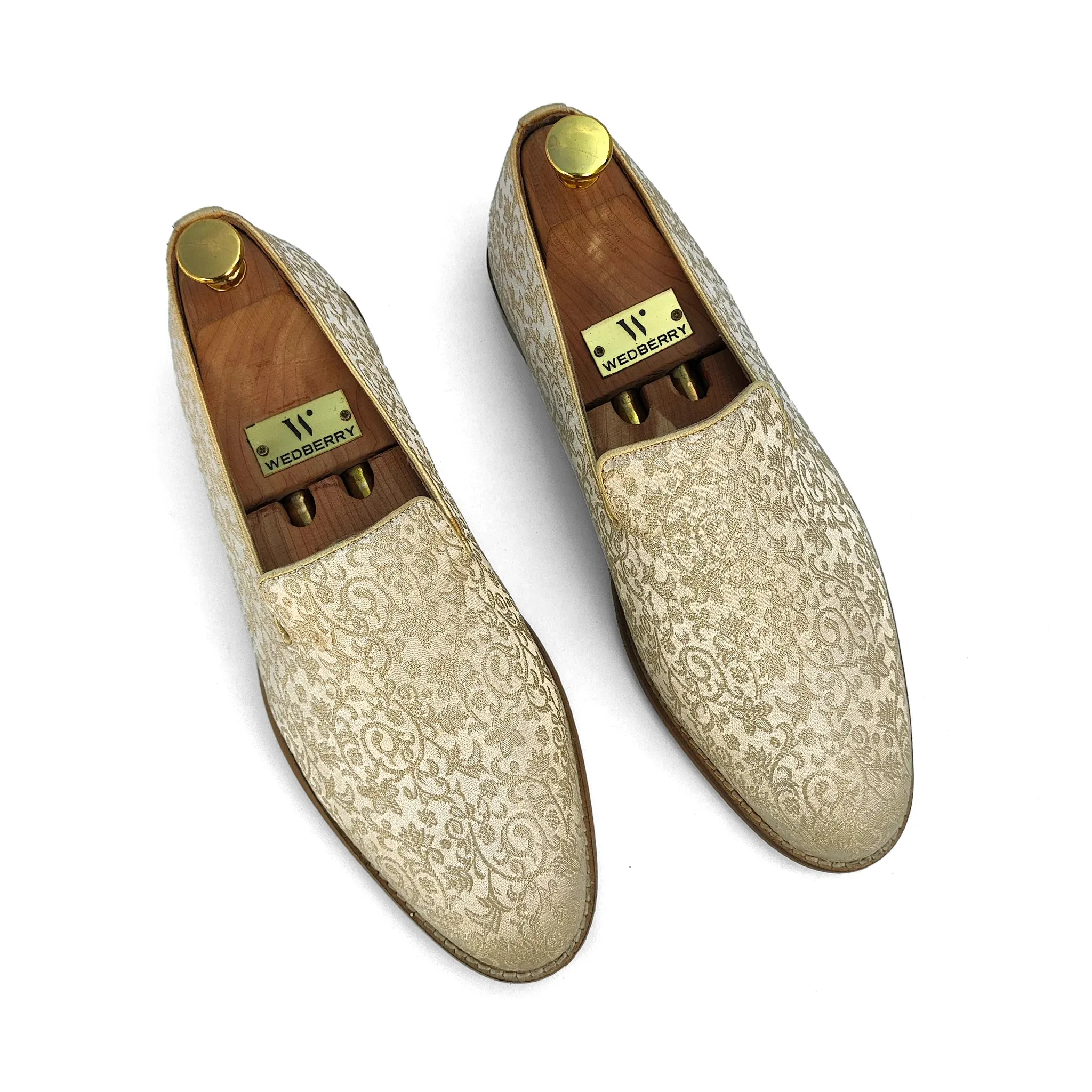 Light Biege and Self Embroidery Loafer Mojari Slipon for Men