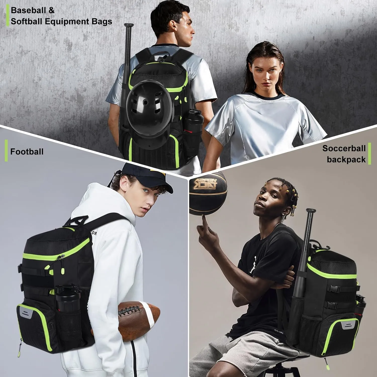 Lightweight Baseball Bat Backpack with Shoe Compartment, Softball Gift for Women with Fence Hook & Batting Glove, Helmet | Multiple Colors