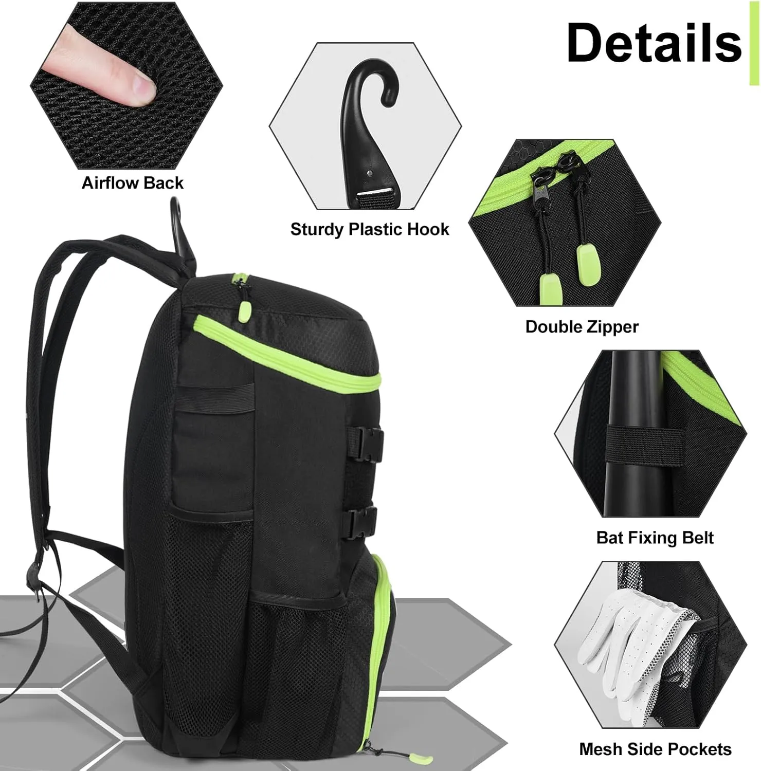 Lightweight Baseball Bat Backpack with Shoe Compartment, Softball Gift for Women with Fence Hook & Batting Glove, Helmet | Multiple Colors