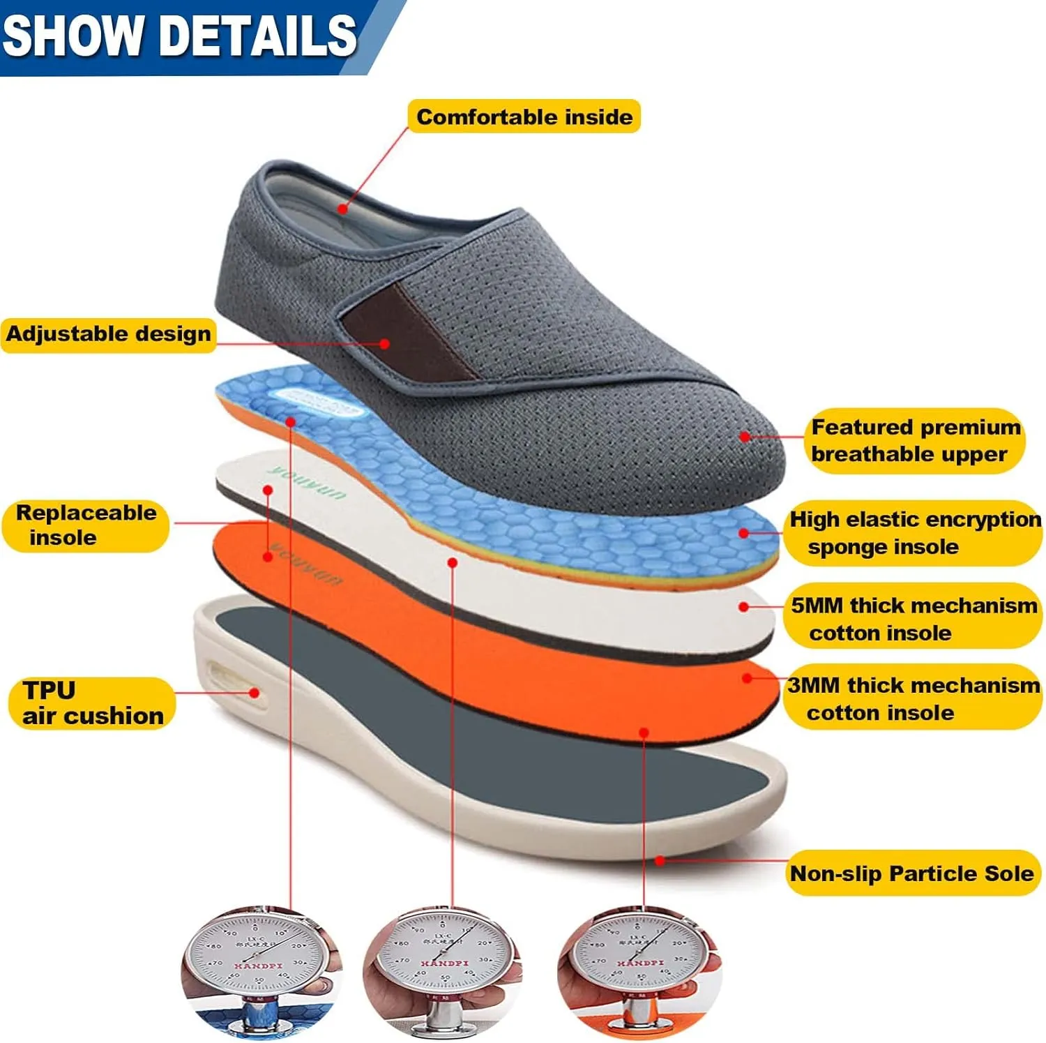 Lightweight Walking Sneakers,Orthopedic Lightweight Comfy Casual Slippers for Elderly Swollen Feet Arthritis Recovery Men 10.5/Women 11.5