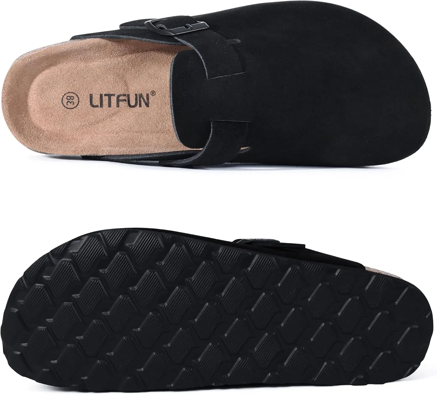 Litfun Women's Genuine Suede Clogs Soft Footbed Leather Potato Shoes Comfort Slip On Clogs with Arch Support