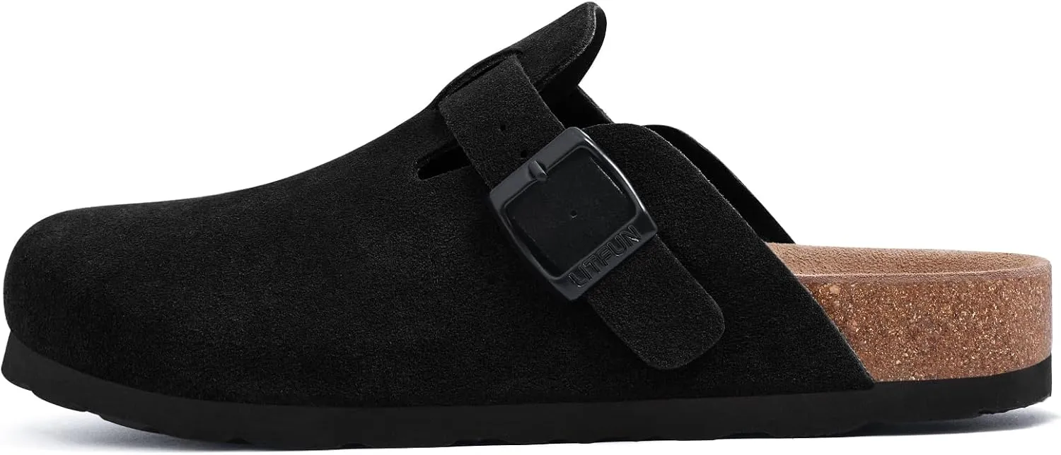 Litfun Women's Genuine Suede Clogs Soft Footbed Leather Potato Shoes Comfort Slip On Clogs with Arch Support