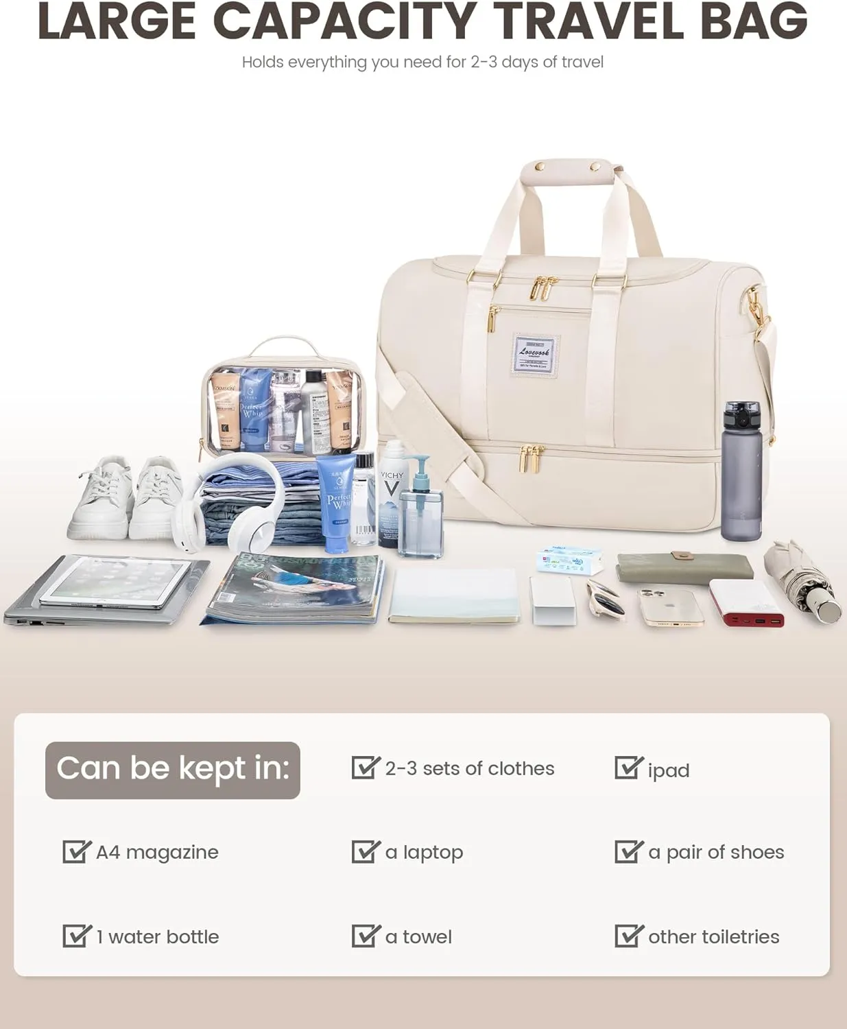 LOVEVOOK Gym bag for Women,Weekender Overnight Bag with Shoe Compartment, Personal Item Travel Duffle Bags with Toiletry Bag & Wet Pocket, Carry on Duffel Bags, Hospital Bags for Labor and Delivery