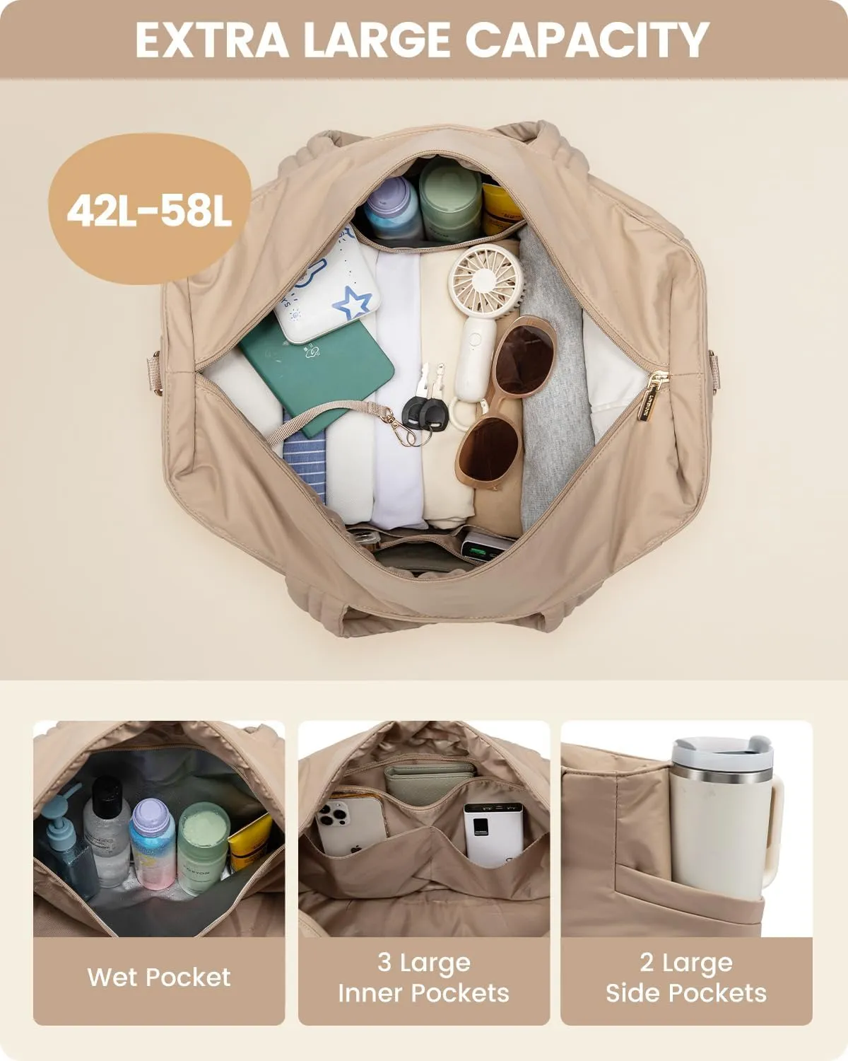LOVEVOOK Travel Duffle Bag, Puffer Weekender Bags for Women with Shoe Compartment, Carry On Overnight Hospital Bag, Gym Tote
